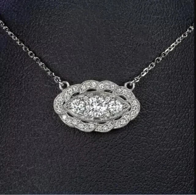 2Ct Art Deco Round Lab Created Diamond Wedding 14k White Gold Plated Necklace