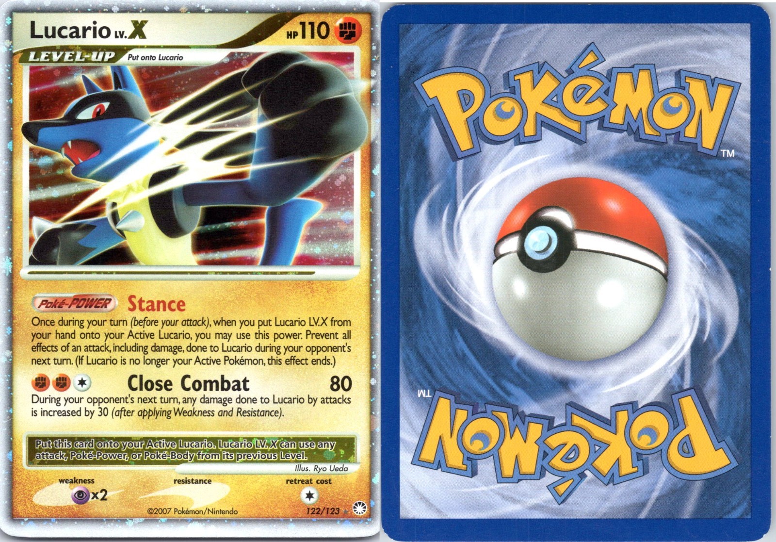 Lucario LV.X 122/123 Mysterious Treasures Rare Holo LV.X English 2007 Near Mint Lucario LV.X 122/123 Mysterious Treasures Rare Holo LV.X English 2007 Near Mint