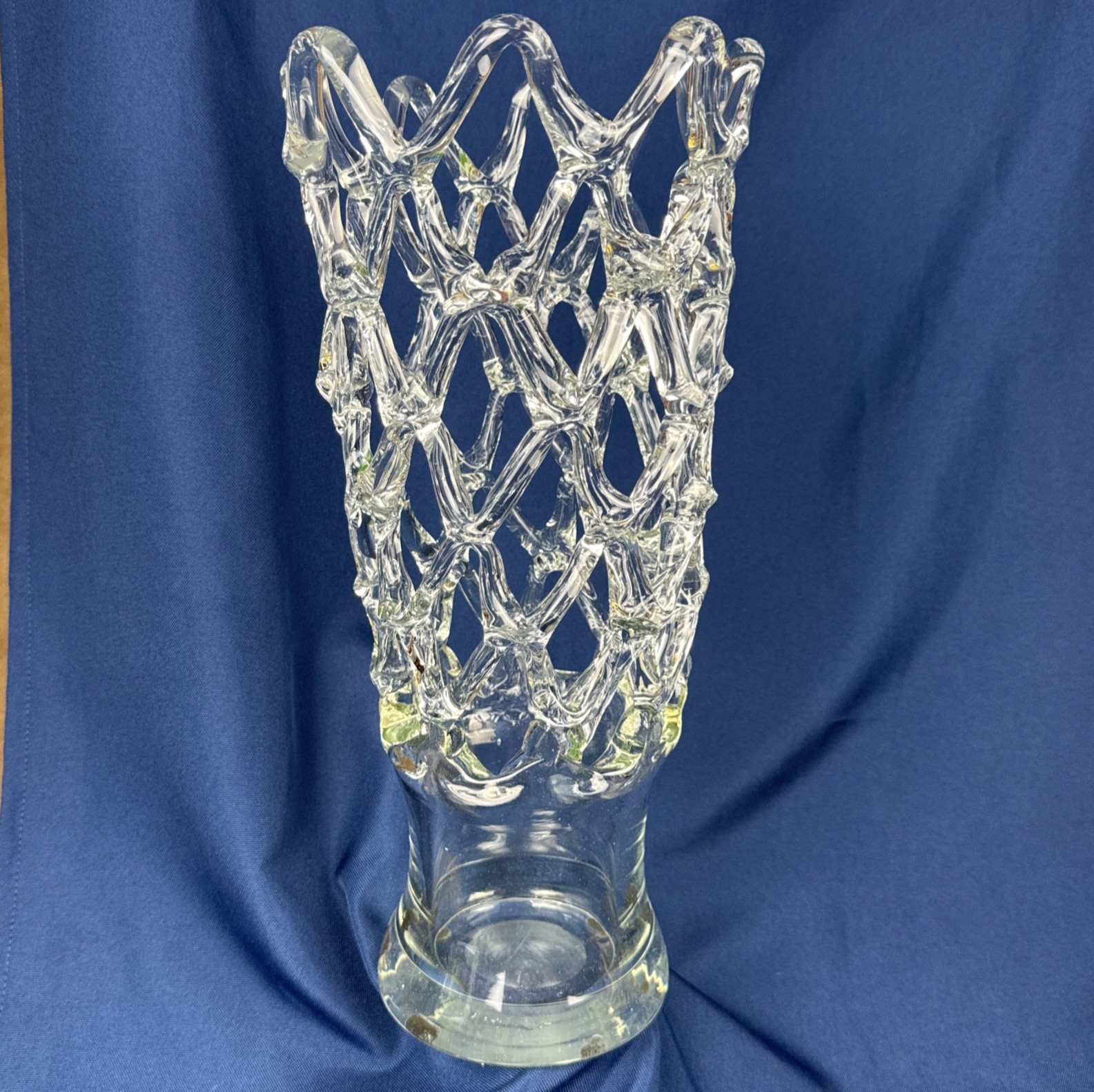 Vintage Handblown Open Lattice Vase 15.5\