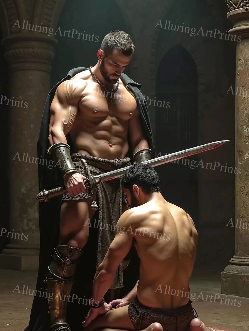 Fantasy Male Model Photo Print Muscular Gladiator Shirtless Hunk Abs -17F