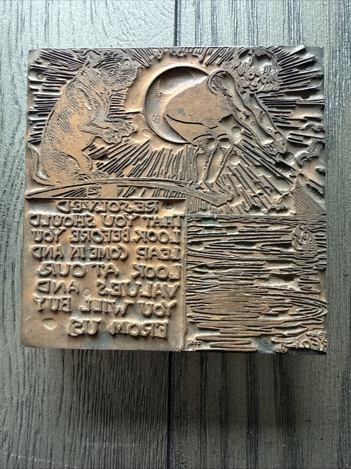 Buster Brown Tige Original Historic Outcault Printers Block “Look Before Leap”