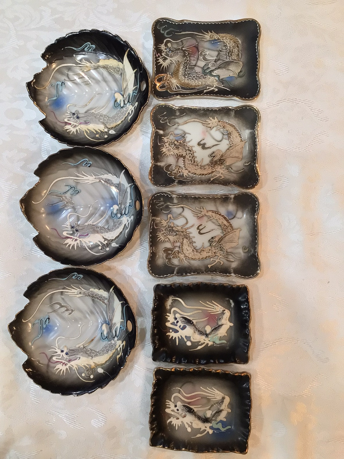 8 PCS-VINTAGE DRAGONWARE-TRINKET DISHES