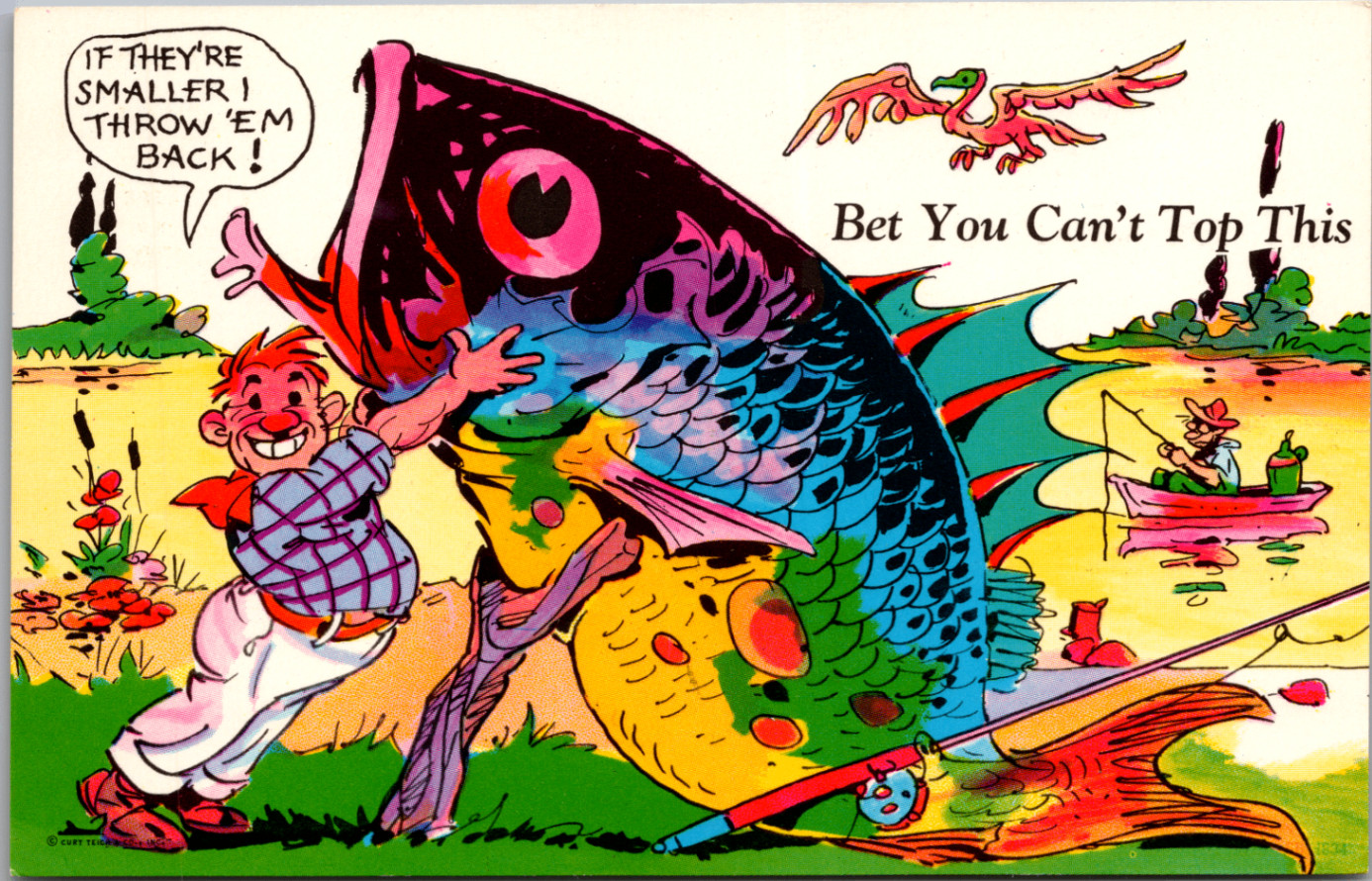 Vintage Humorous Fishing Postcard Giant Catch \