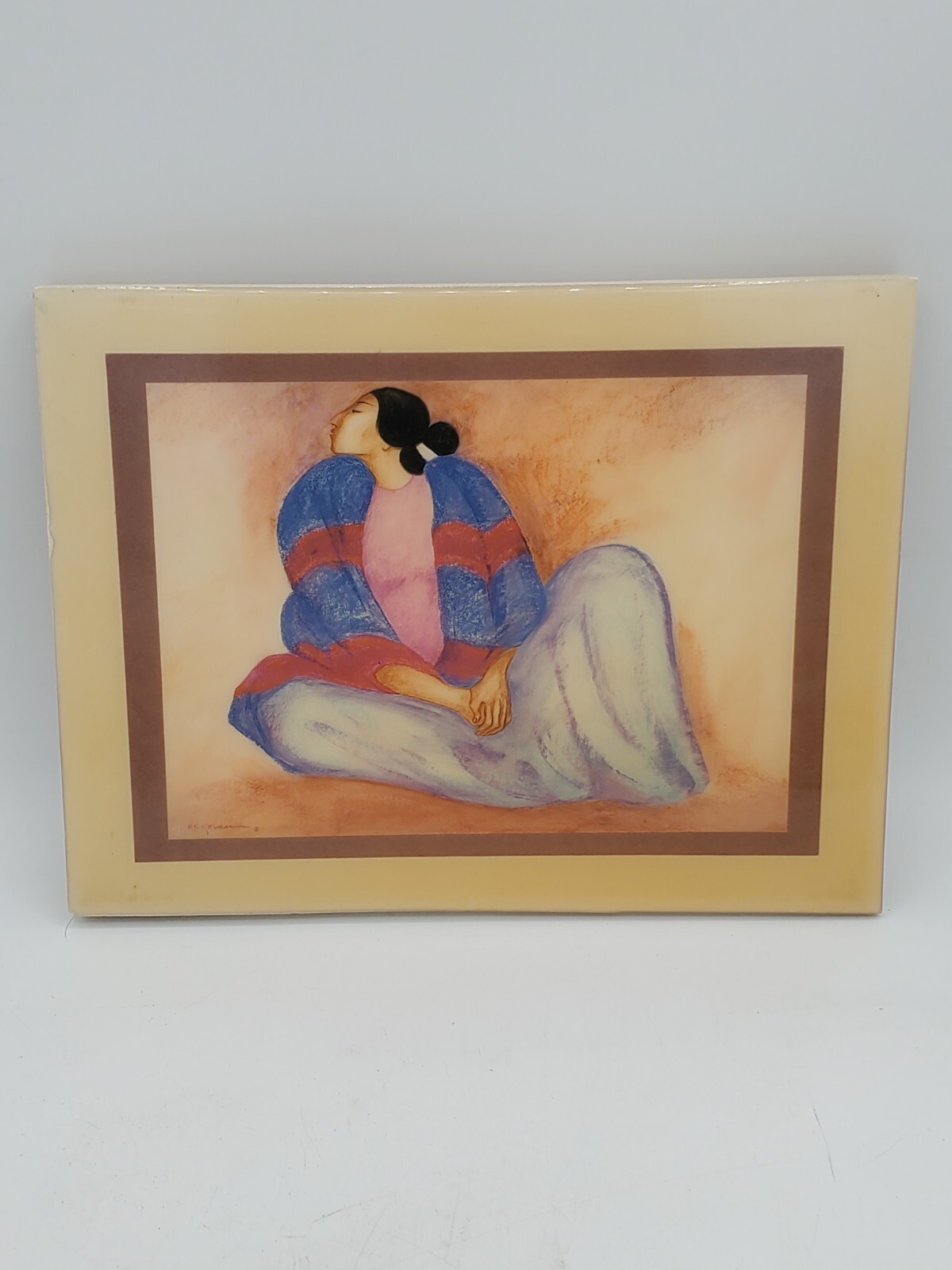 Vtg R C Gorman Navajo Artist Signed Tile Painting, Hanging Ready Vtg R C Gorman Navajo Artist Signed Tile Painting, Hanging Ready