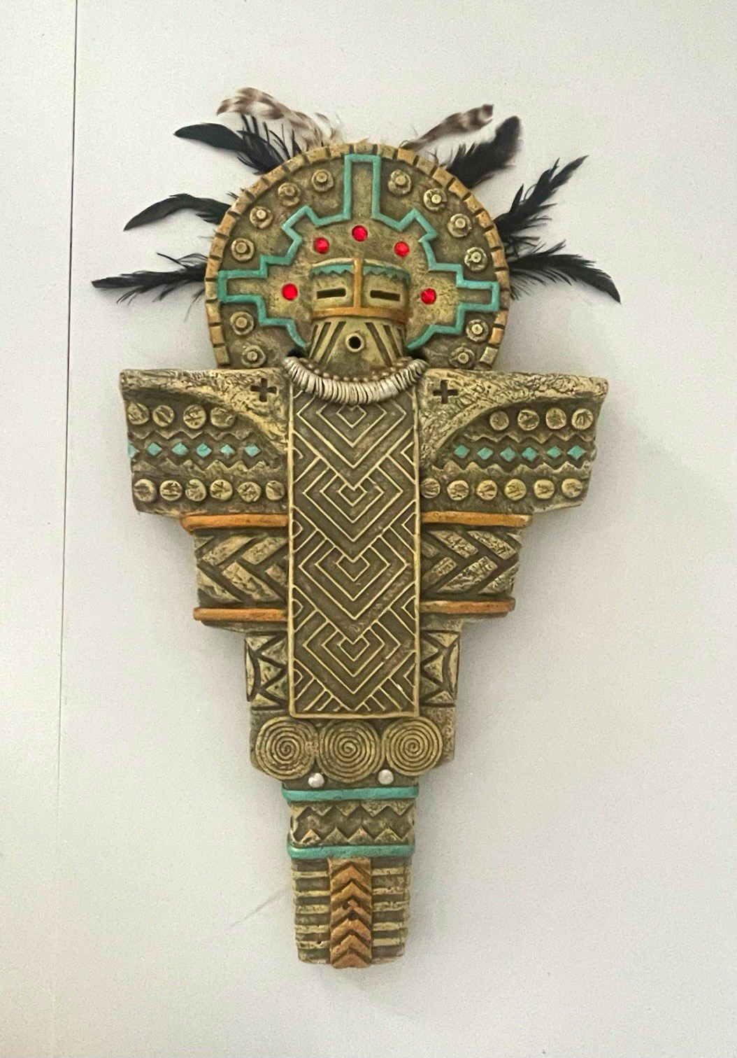 Hopi Kachina Native American Wall Plaque Hanging Figure w/ Feather Headdress Hopi Kachina Native American Wall Plaque Hanging Figure w/ Feather Headdress