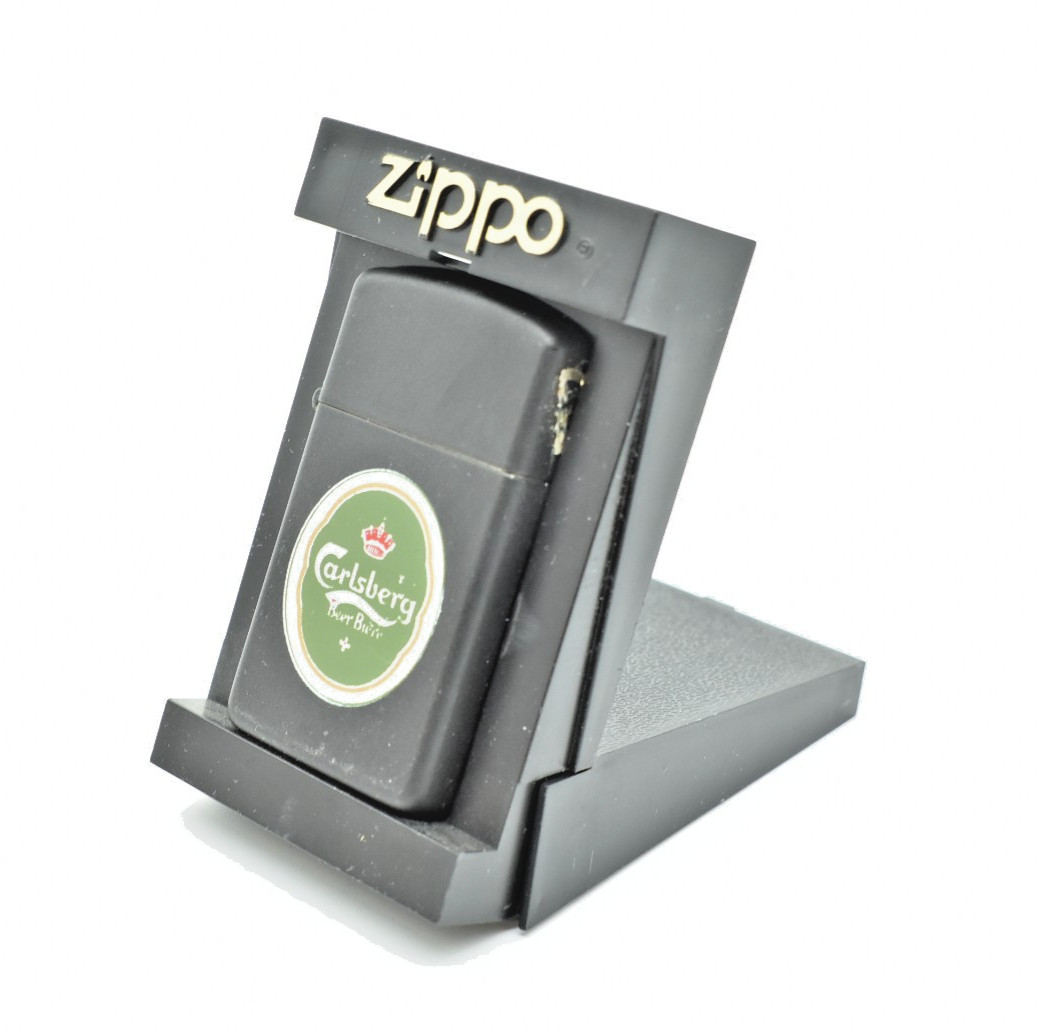 Zippo Slim - CARLSBERG BEER LIGHTER, 1963-67, New, Flat Black, Niagara Falls Zippo Slim - CARLSBERG BEER LIGHTER, 1963-67, New, Flat Black, Niagara Falls