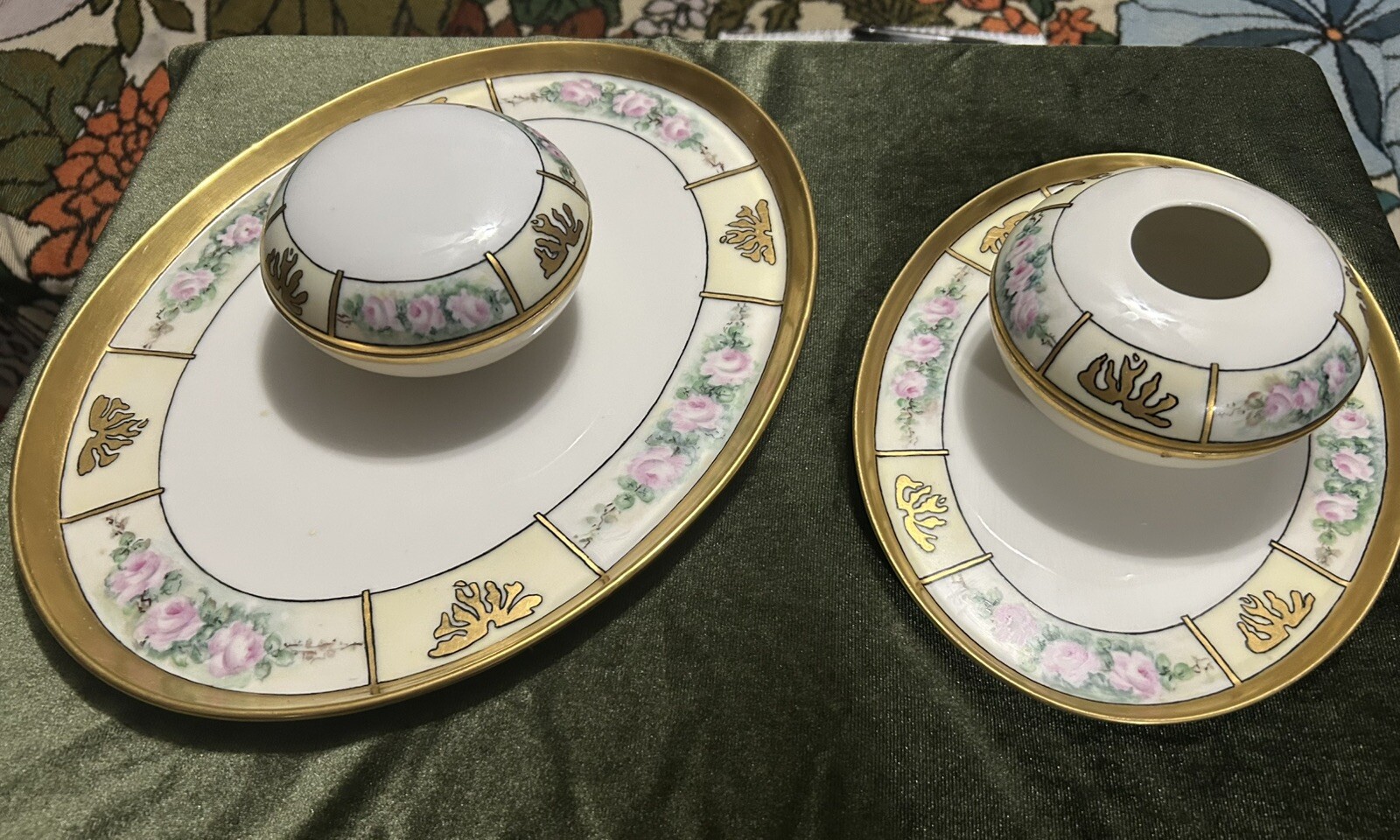 RARE 6-PC Vintage Limoges Vanity Hair Receiver Powder Cont. & Pair Of Trays Wow RARE 6-PC Vintage Limoges Vanity Hair Receiver Powder Cont. & Pair Of Trays Wow