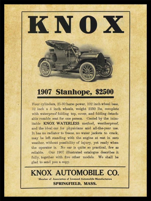 1907 Knox Auto of Springfield MA NEW Metal Sign 24