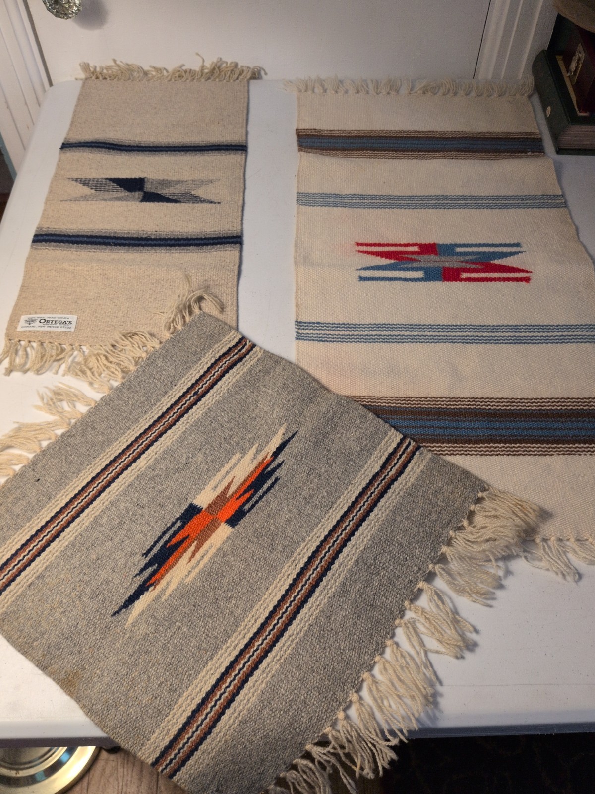 Set of 3 VTG Ortegas Chimayo Wool Hand Woven Southwest Table Mat Rugs