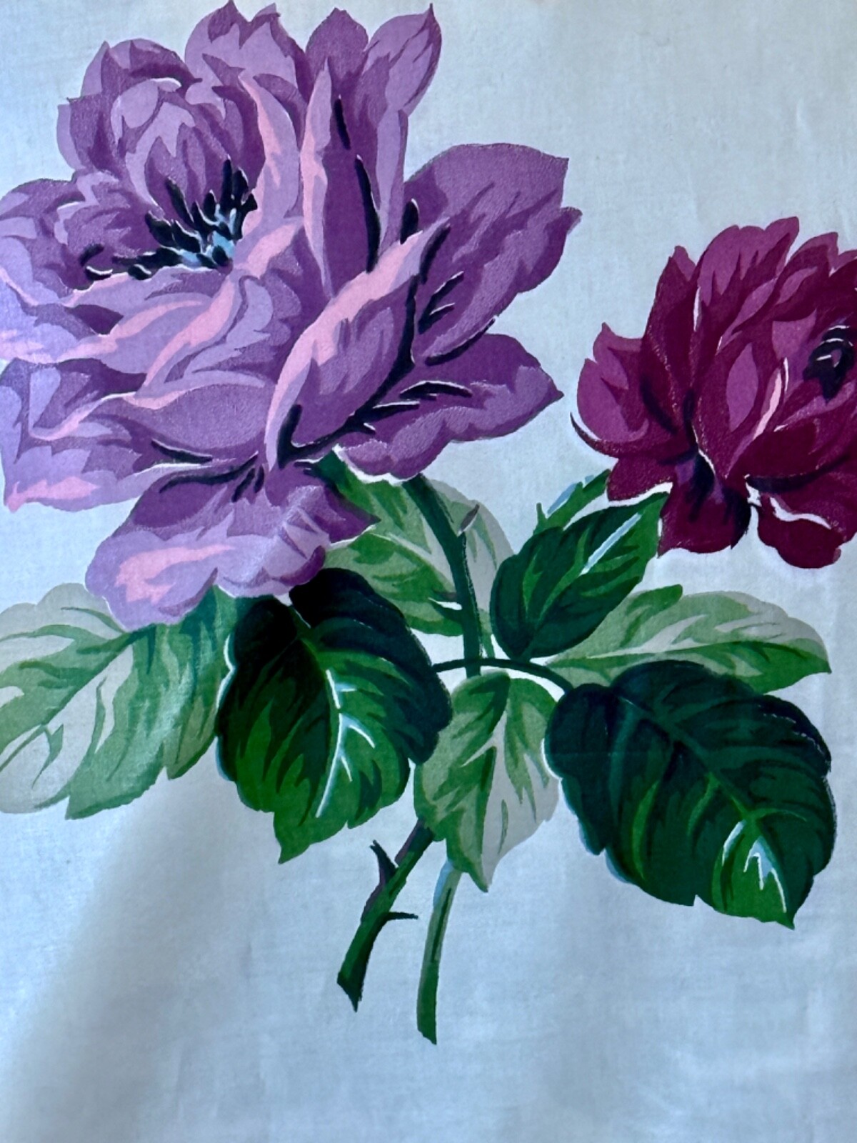 Hollywood Regency Purple ROSES Mid Century Chintz Barkcloth Era Vintage Fabric Hollywood Regency Purple ROSES Mid Century Chintz Barkcloth Era Vintage Fabric