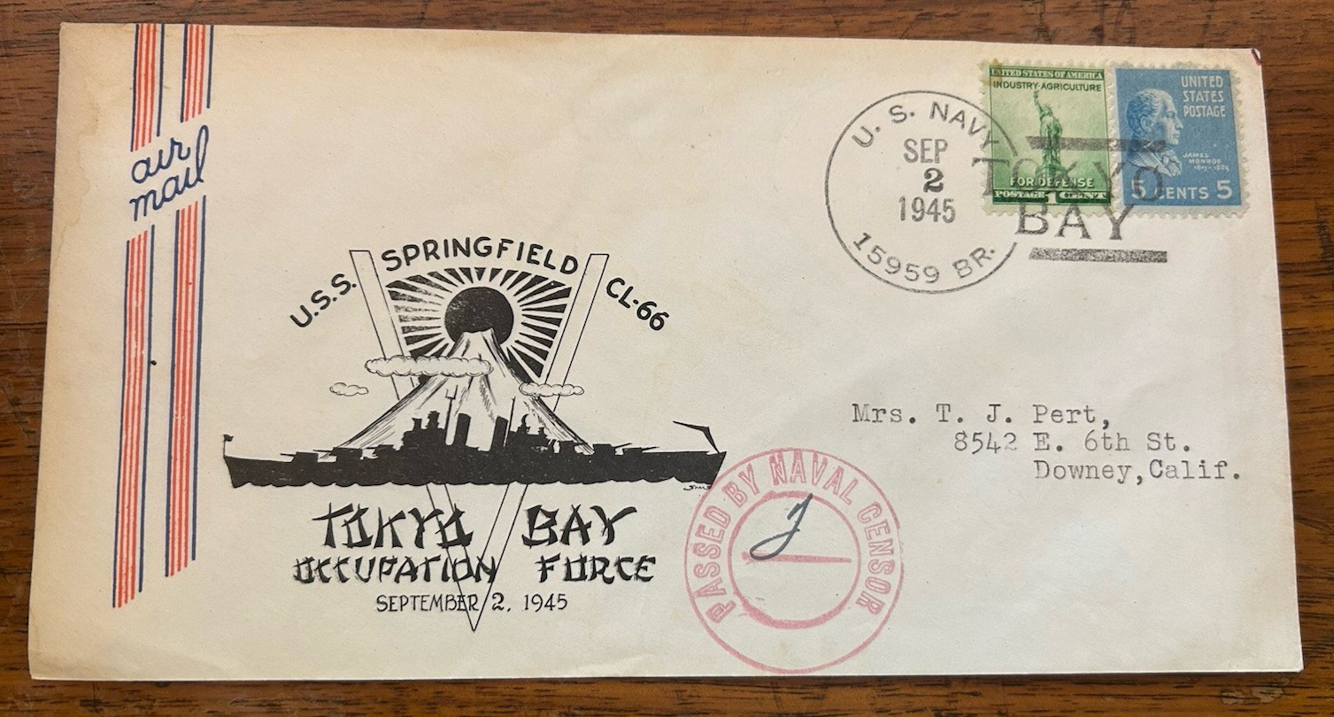1945 USS Springfield CL-66 Tokyo Bay Occupation Force Cover Sept 2 Surrender Day