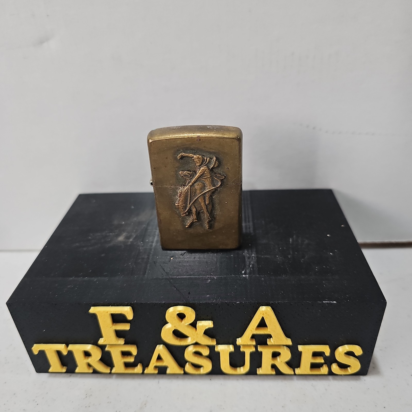 Vintage 1993 ZIPPO Brass Rodeo Cowboy, Bronco Riding Lighter