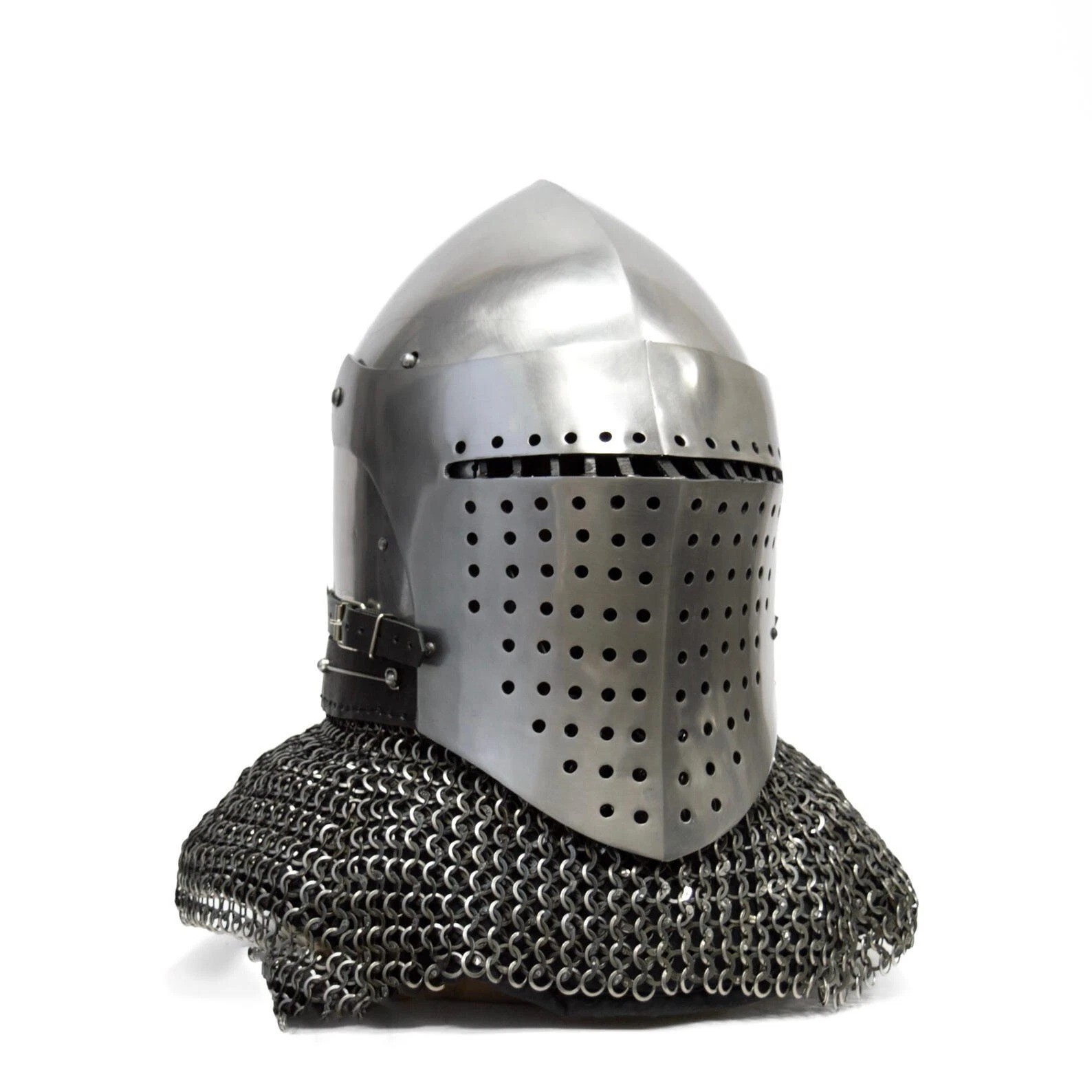 Spoleto Bascinet Helmet with Extra Eye-Bars – Armored Combat &Reenactment Helmet