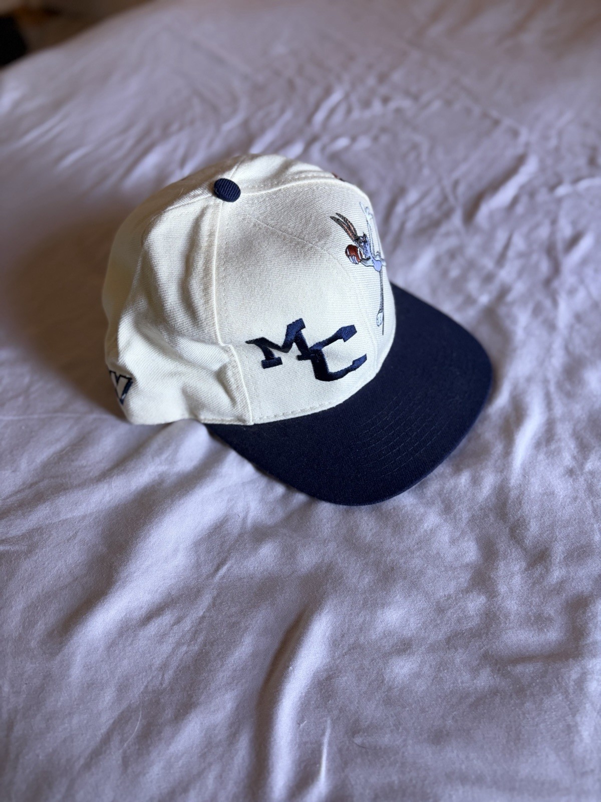 1994 Looney Tunes Bugs Bunny and Daffy Duck baseball cap with blue \'MC\' logo