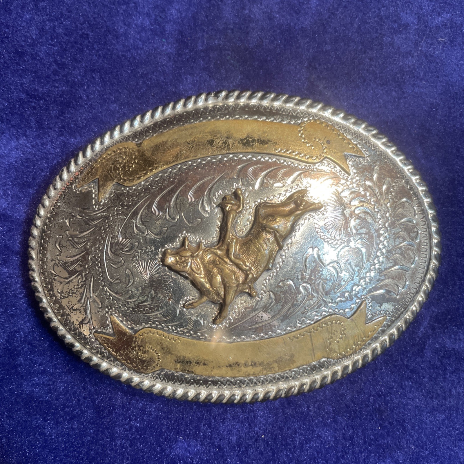 Vintage Alpaca Mexico Western Belt Buckle Bull Rider Two Tone Vintage Alpaca Mexico Western Belt Buckle Bull Rider Two Tone