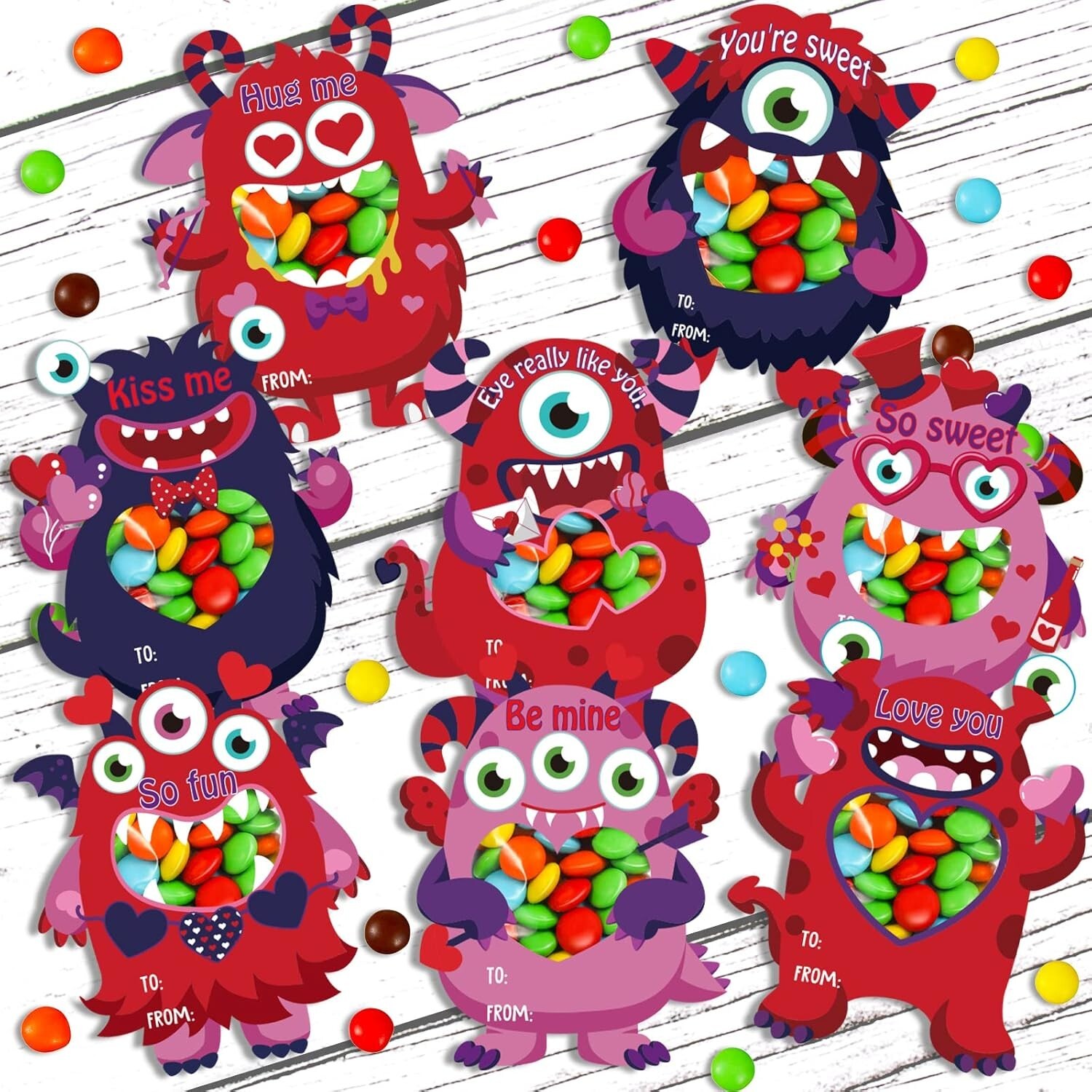 40 Sets Valentine's Day Cards for Kids, Monster Happy Valentines Cards for Kids