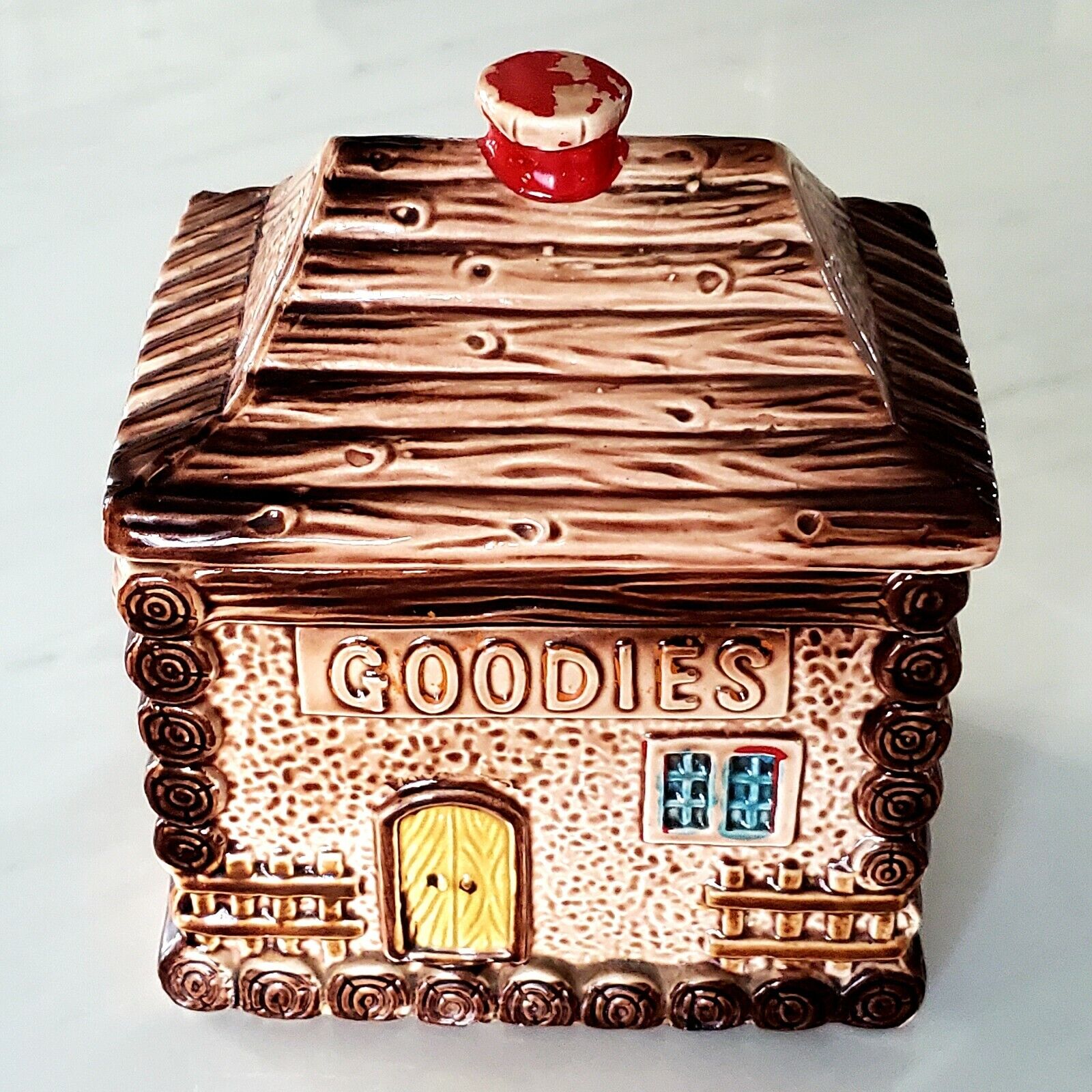 Vintage Cottage Log Cabin Ceramic Candy Jar - Made in Japan - Goodies