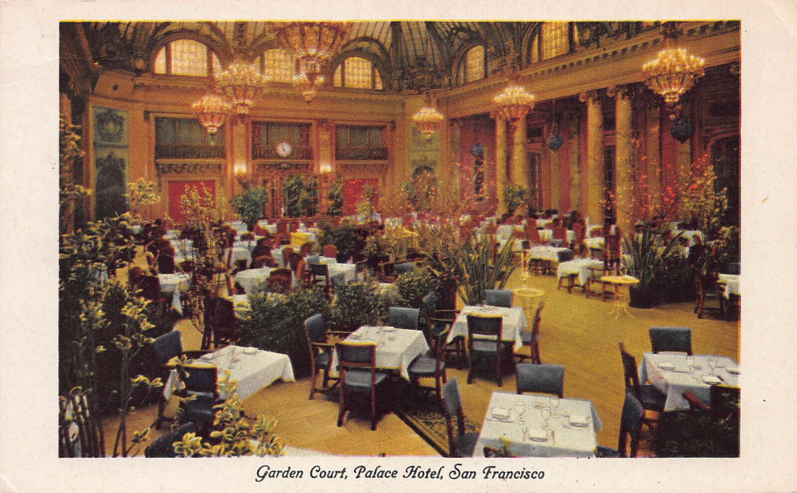 Garden Court, Palace Hotel, San Francisco, California, early postcard, unused 