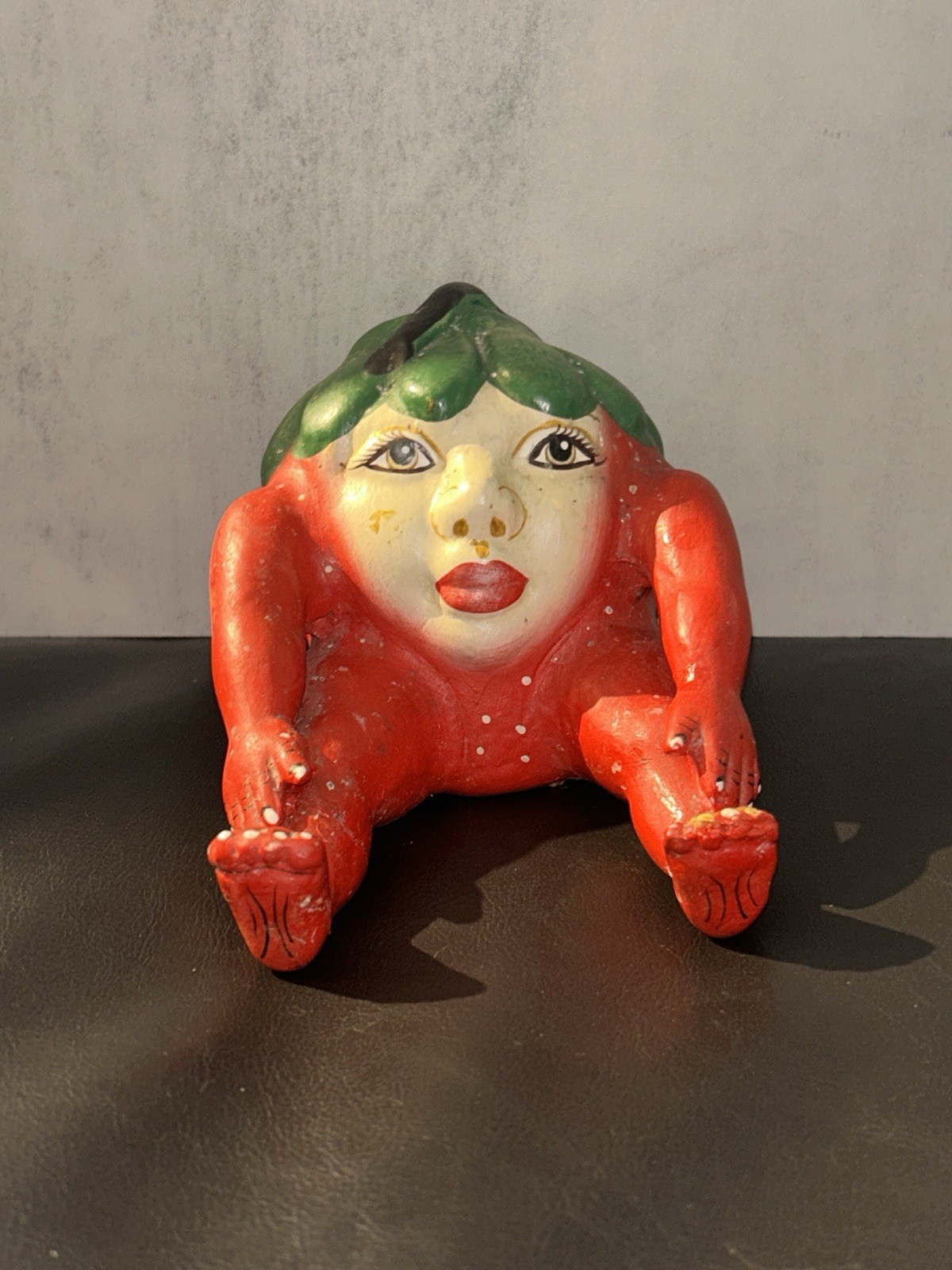 Vintage C. EL Mex Anthropomorphic Strawberry Ceramic Sculpture Mexico Folk Art