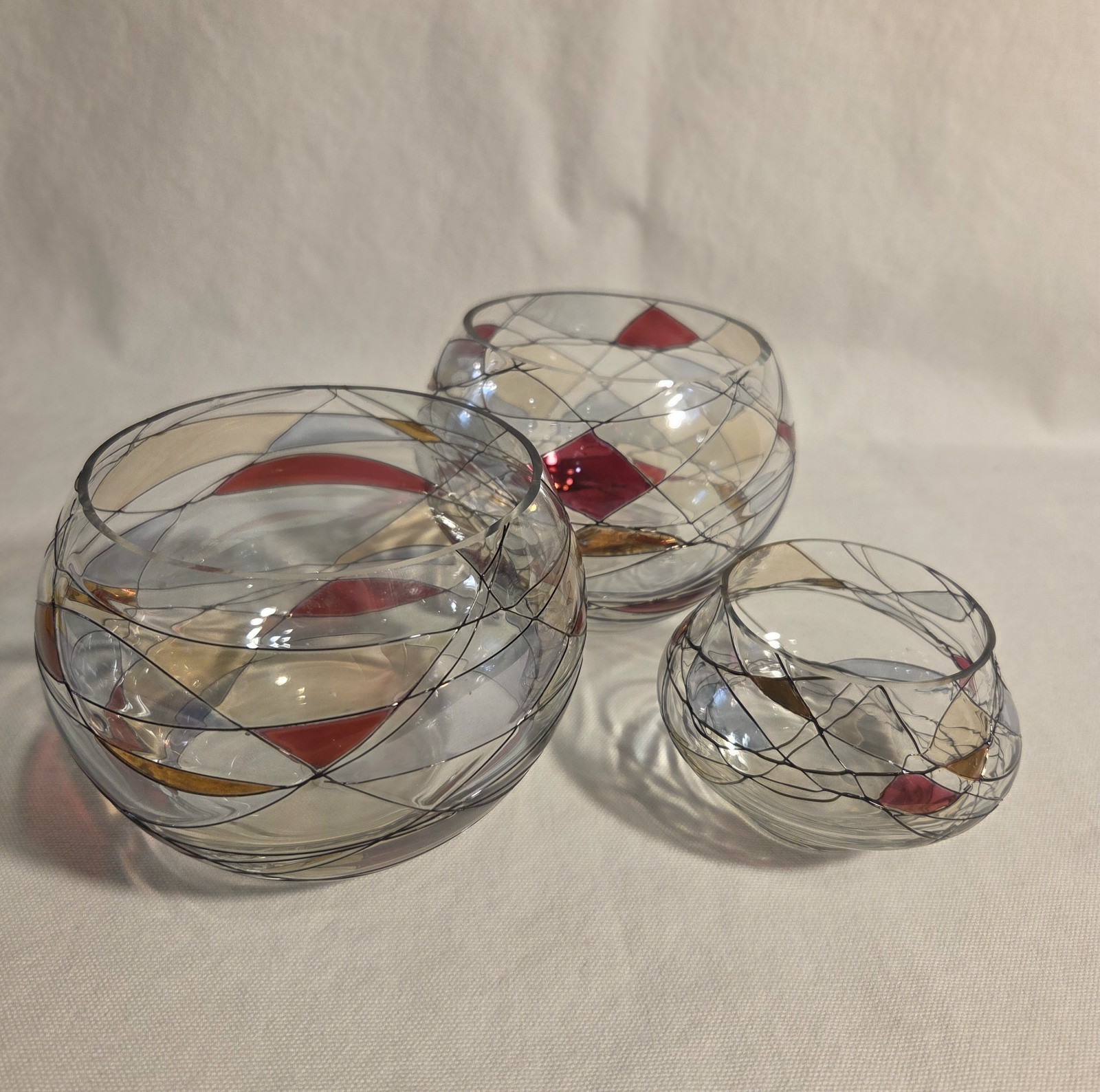 PartyLite Calypso Mosaic Glass Candle Holders Set of 3 Romania Vintage