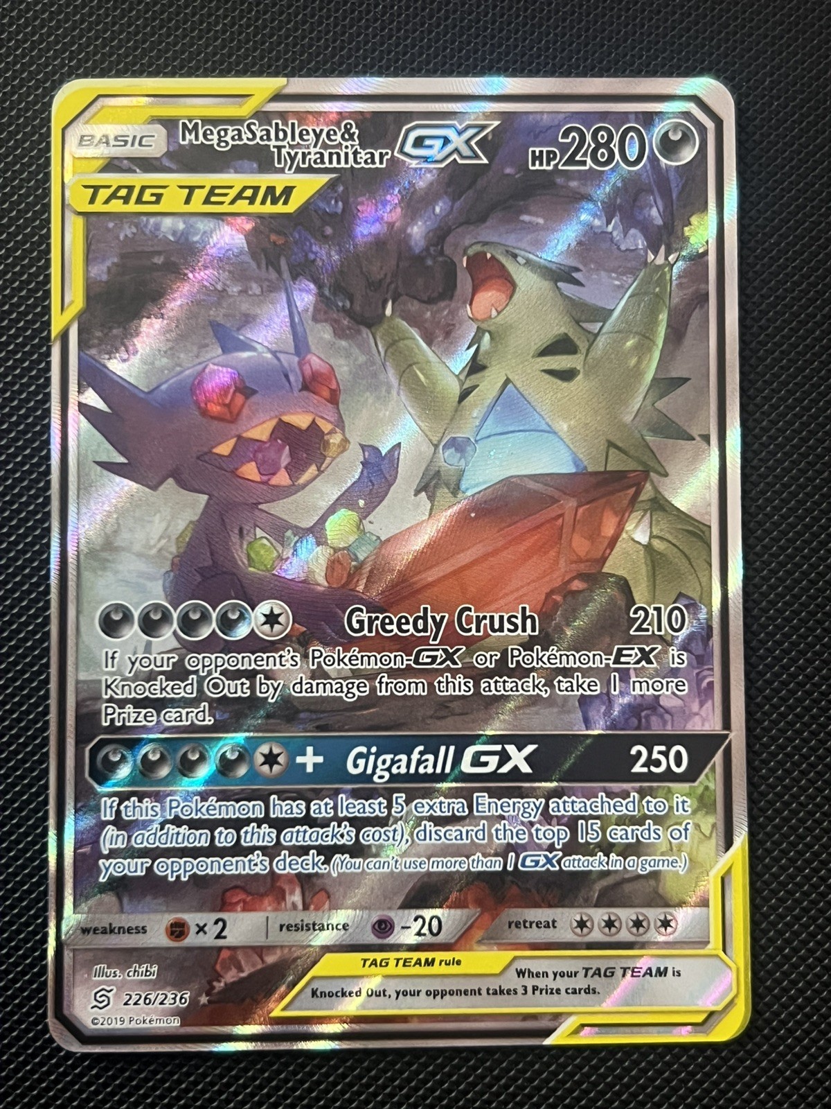 Pokemon Mega Sableye & Tyranitar GX Art Card 226/236 Unified Minds NM/M