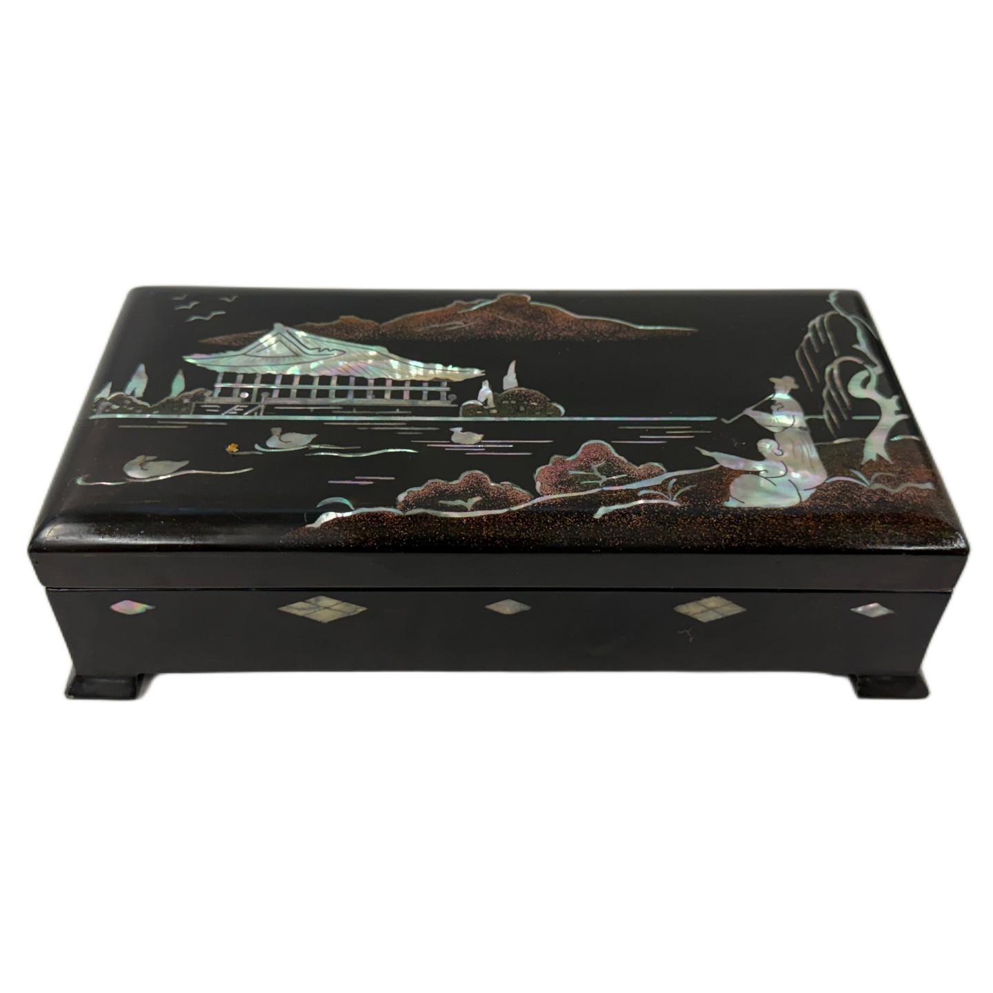 Vintage 1957 Korean Najeonchilgi Black Lacquer Inlay Presentation Smoking Box Vintage 1957 Korean Najeonchilgi Black Lacquer Inlay Presentation Smoking Box