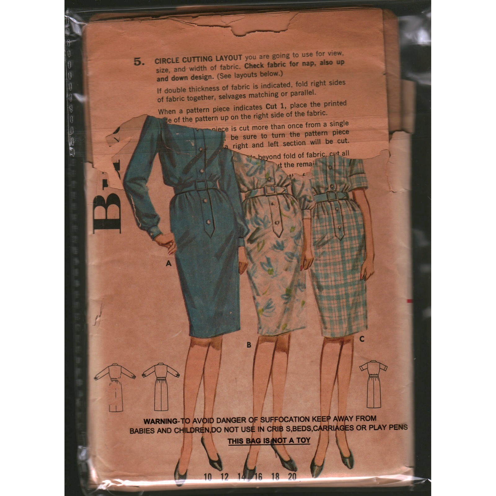 Vintage Butterick 2809 Sewing Pattern Misses Shirtwaist Dress Size 12 Retro