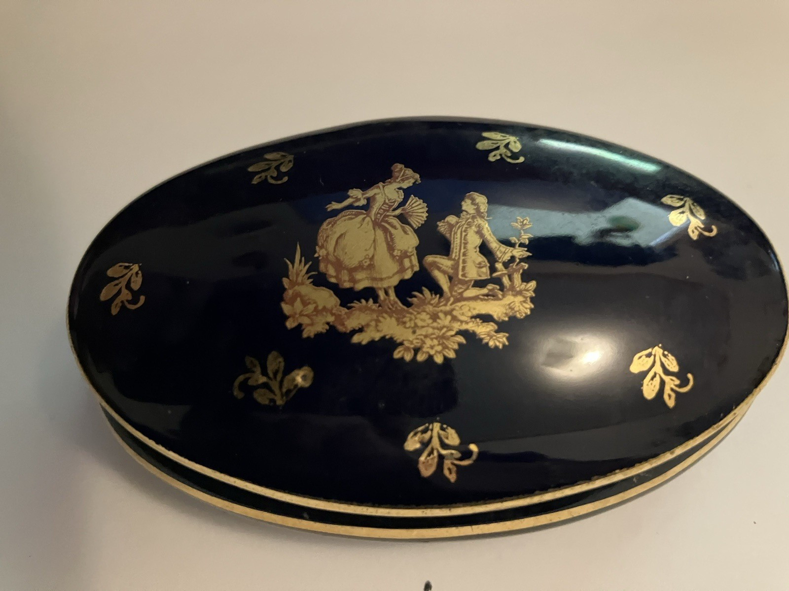 Vintage Limoges France LeRoy Trinket Box  Cobalt Blue a little beauty