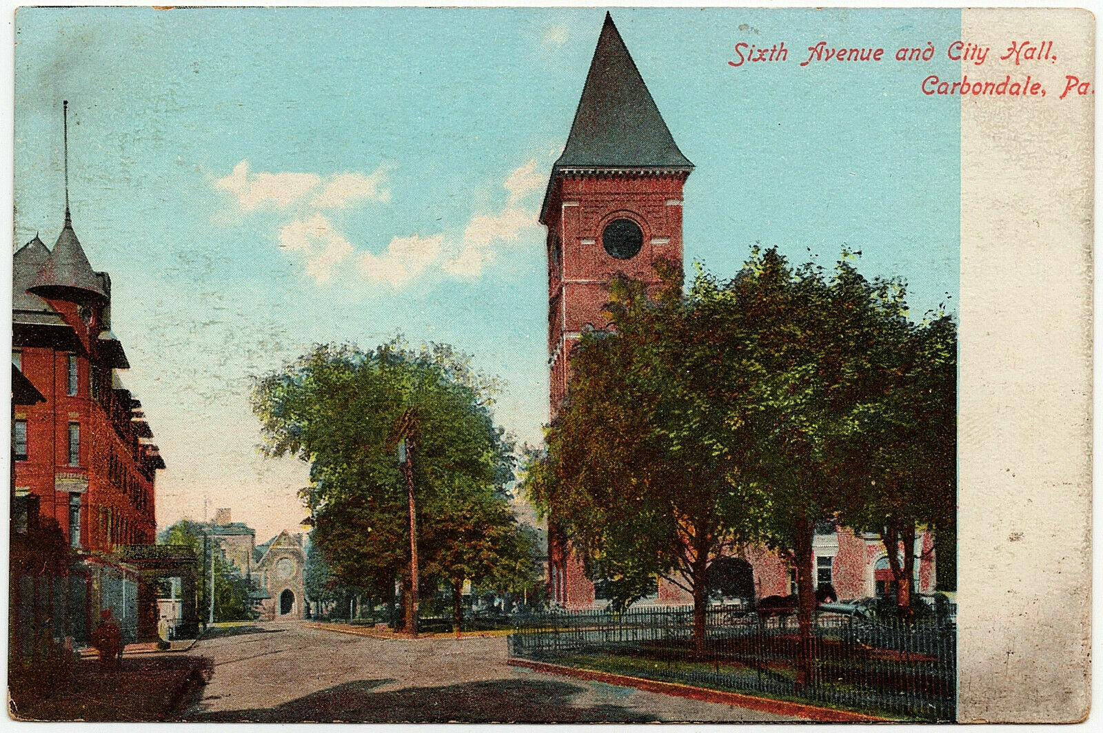 1901-1907 Carbondale PA Postcard Sixth 6th Avenue & City Hall Lackawanna Co UDB