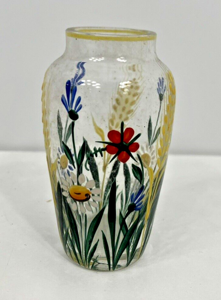 Miniature Handpainted Glass Vase Flowers 2 5/8\
