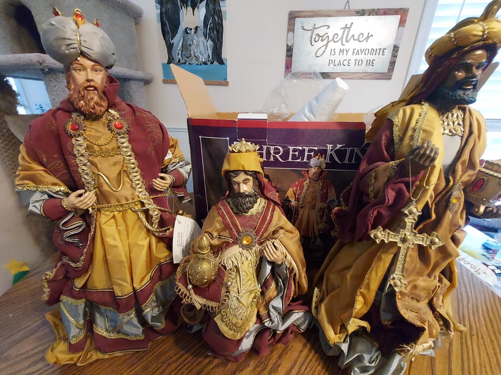 Kirkland Costco Three (3) Kings Hand Painted Fabric Mache Nativity Wisemen