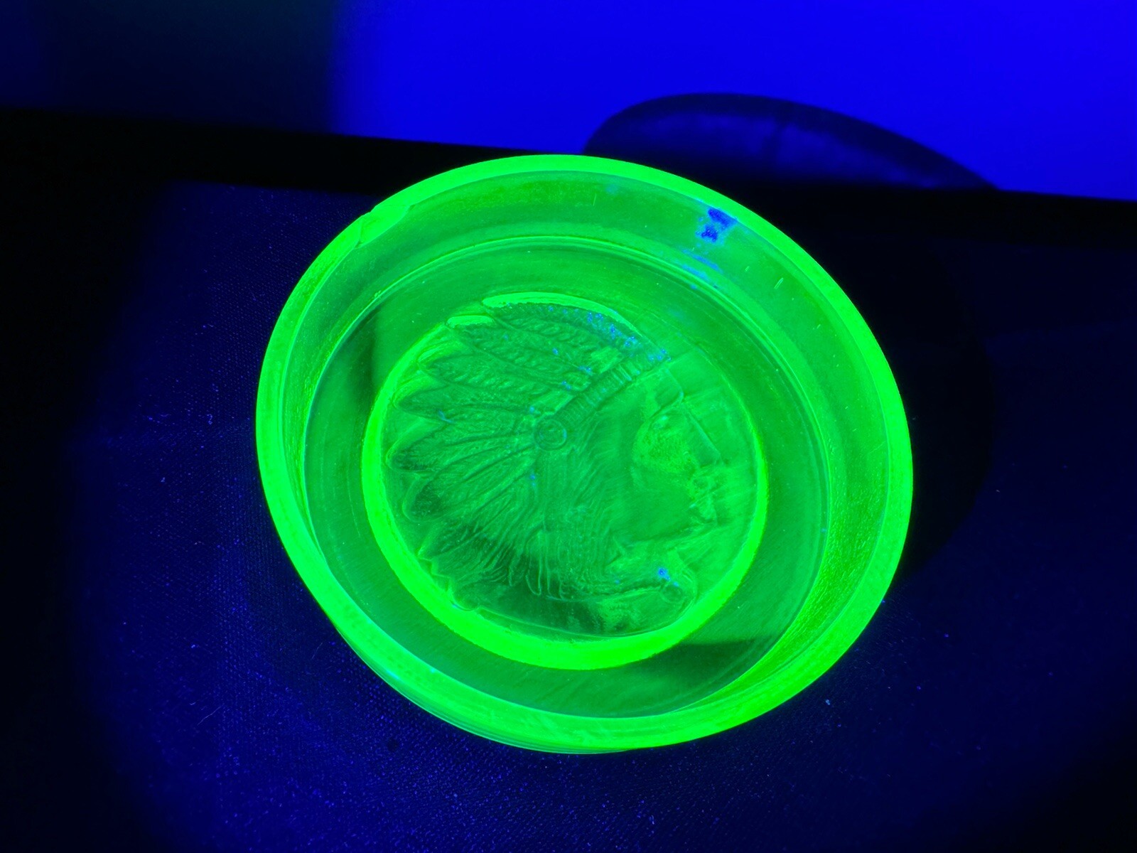 Vintage Uranium Vaseline Glass Indian Cheif Head Paperweight/Ashtray Vintage Uranium Vaseline Glass Indian Cheif Head Paperweight/Ashtray