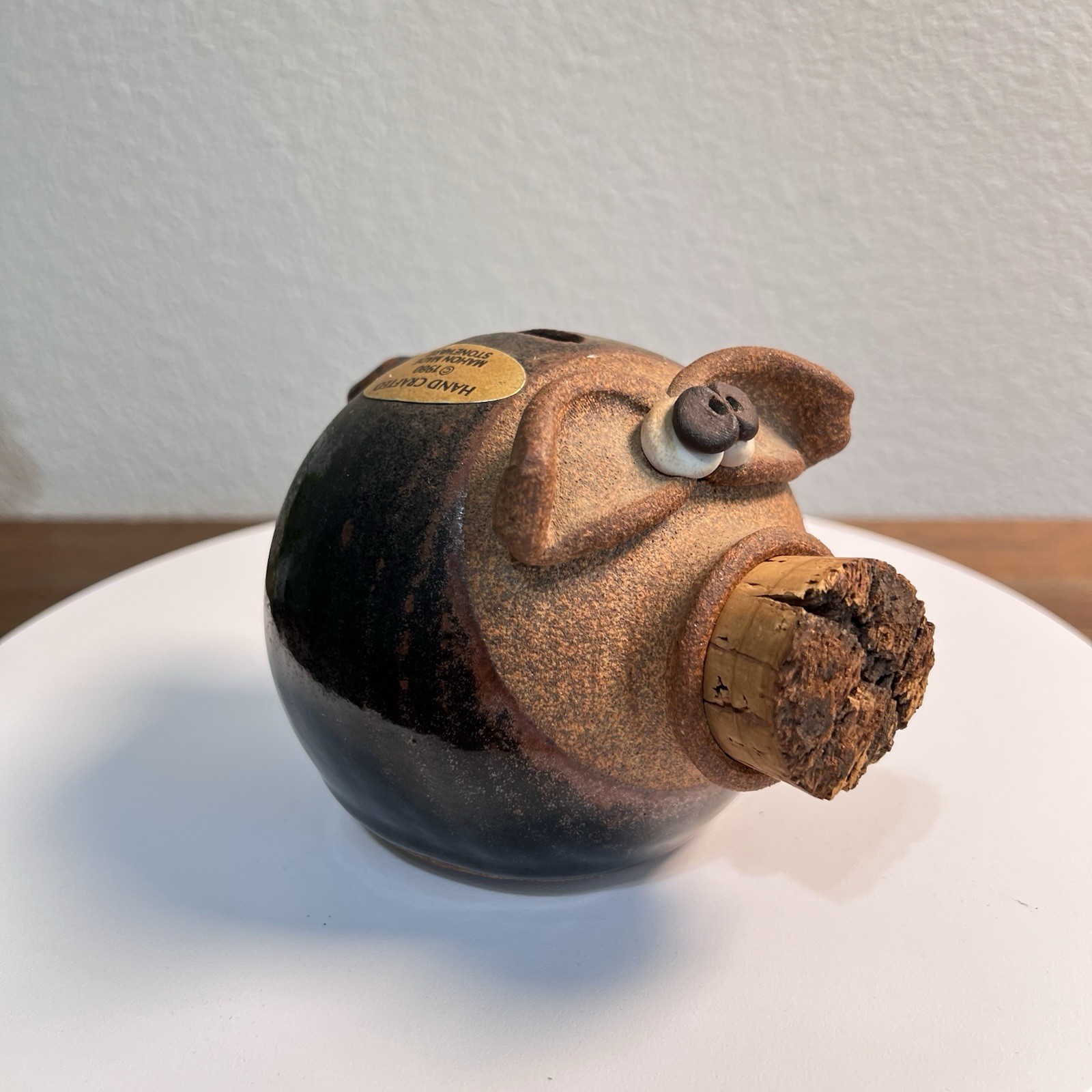 Vintage PIGGY BANK -Mahon -Hand Crafted Stoneware Cork Nose -1980 Vintage PIGGY BANK -Mahon -Hand Crafted Stoneware Cork Nose -1980