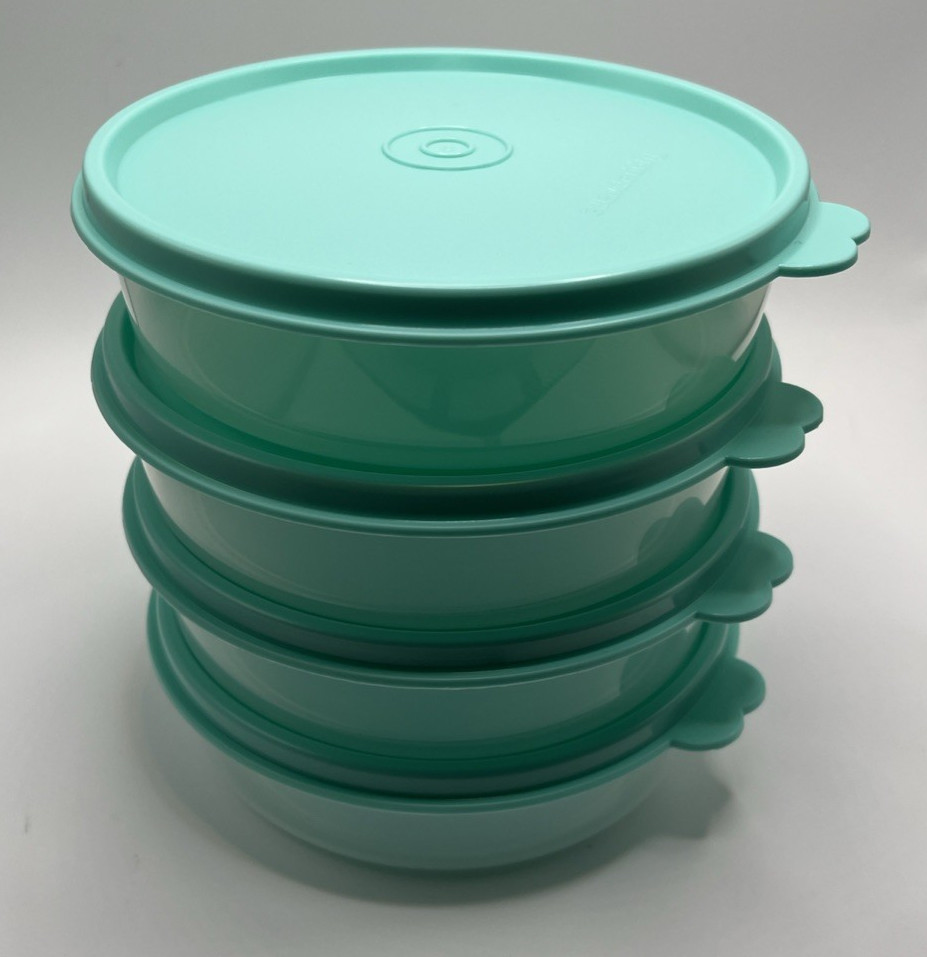 Tupperware MEDIUM WONDERS BOWLS (4) w/Mint Green Seals ~ Snacks ~ 1.5 Cups ~ NEW