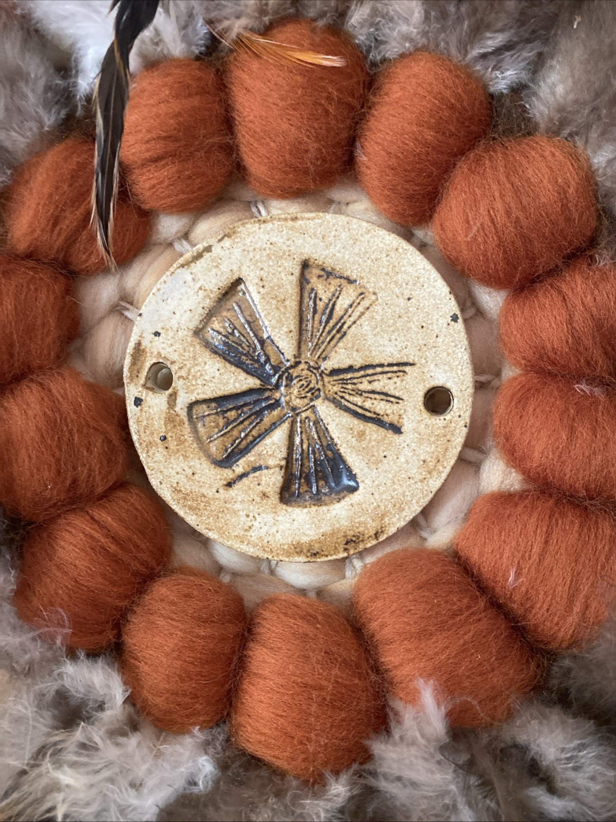 Vintage 1987 Round Mixed Material Dream Catcher Wall Art Handmade by V. Martin Vintage 1987 Round Mixed Material Dream Catcher Wall Art Handmade by V. Martin