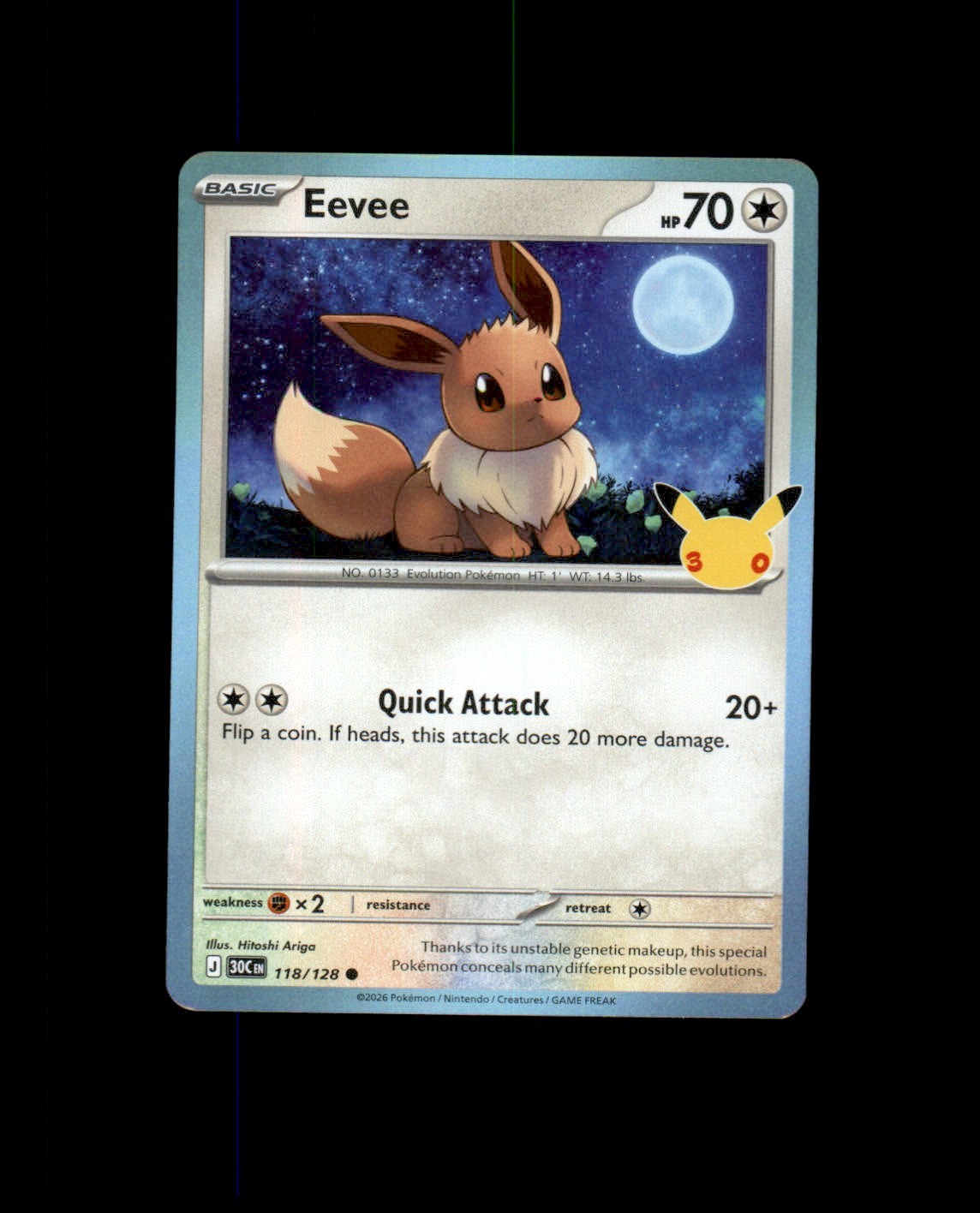 Eevee 118/128 , 30th Celebration 2026 Holo NM Eevee 118/128 , 30th Celebration 2026 Holo NM