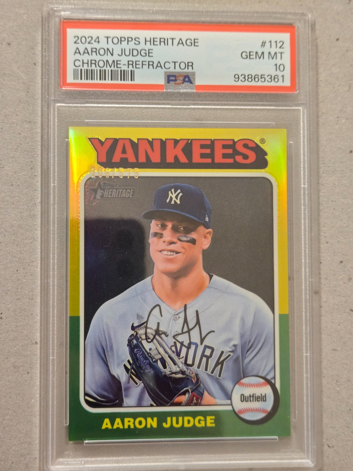 2024 TOPPS HERITAGE AARON JUDGE #112 CHROME REFRACTOR #205/575 PSA 10 GEM MINT
