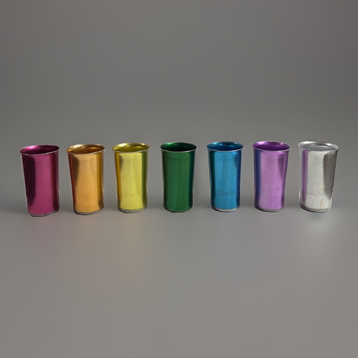 Sunburst Aluminum Rainbow Tumblers Cups 1950s-1960s Italy Set of 7 Vintage Rare