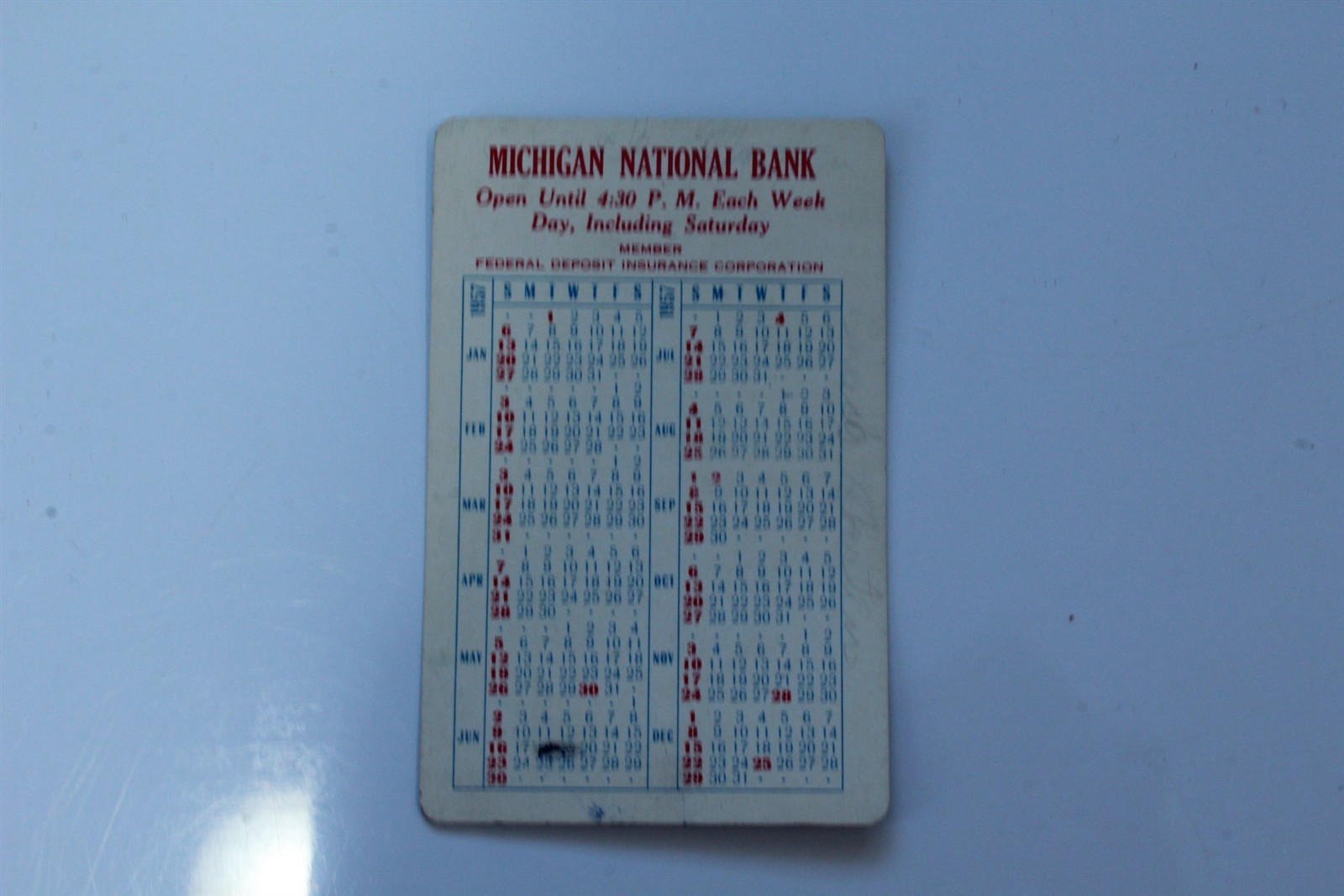 Vintage 1957 Advertising Card Pocket Calendar Michigan National Bank Vintage 1957 Advertising Card Pocket Calendar Michigan National Bank
