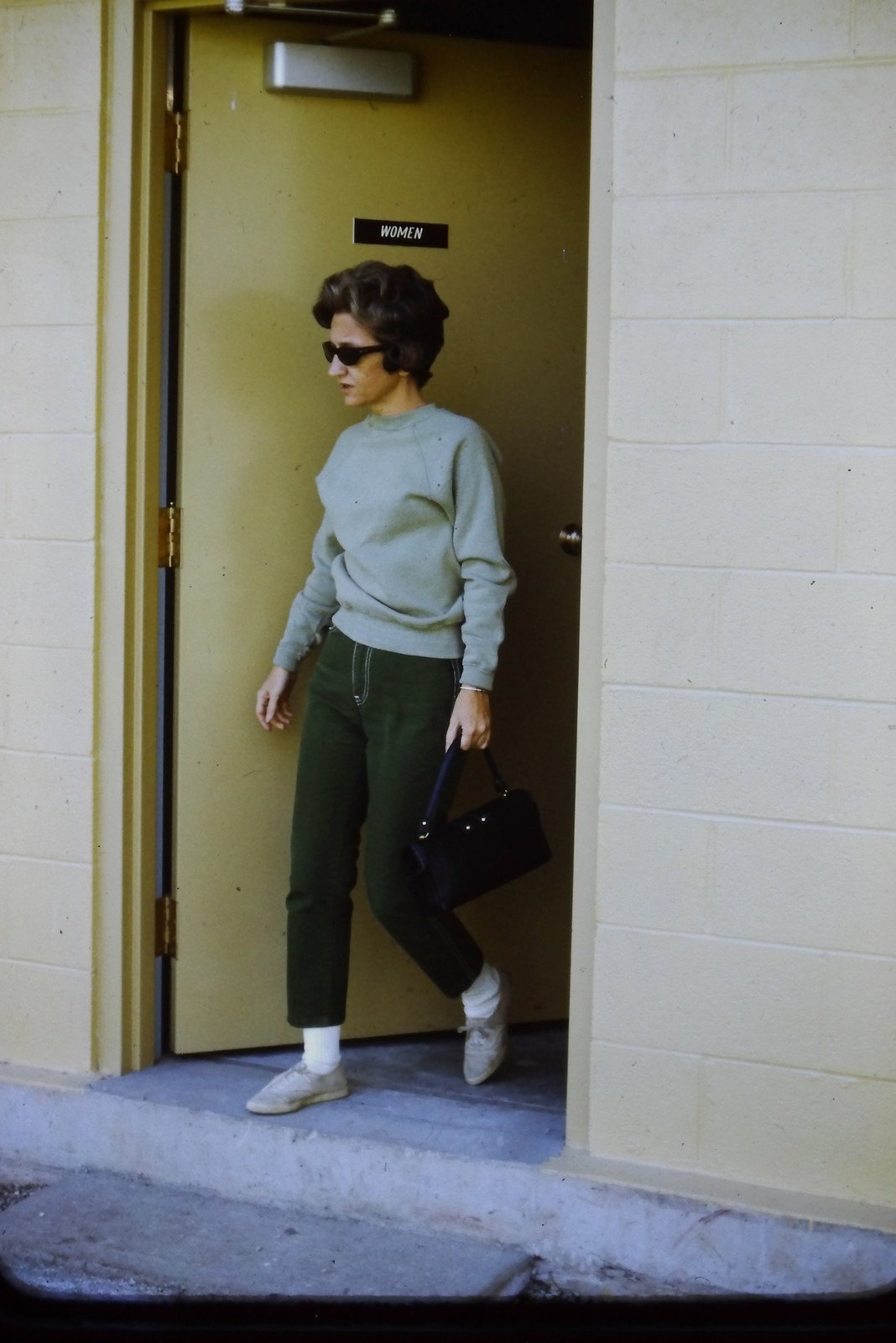c1960's 35mm Slide, Woman Sunglasses Handbag Pants green black Doorway Sign c1960's 35mm Slide, Woman Sunglasses Handbag Pants green black Doorway Sign