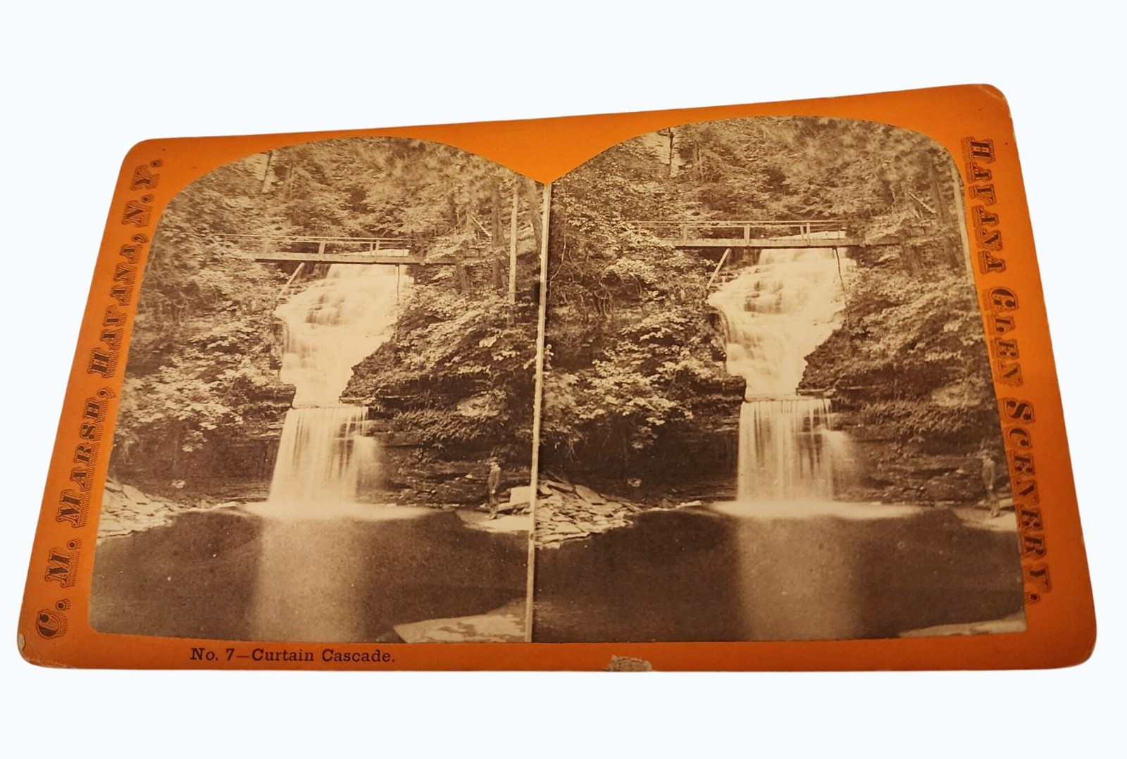 19th Century C.M. Marsh Havana Glen NY Stereoview Curtain Cascade Waterfall