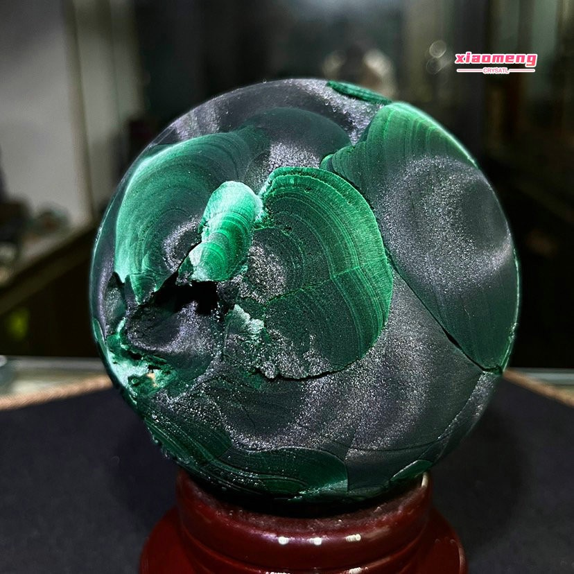 4LB Natural Malachite Sphere Botryoidal Open Mouth Crystal Ball Mineral Specimen