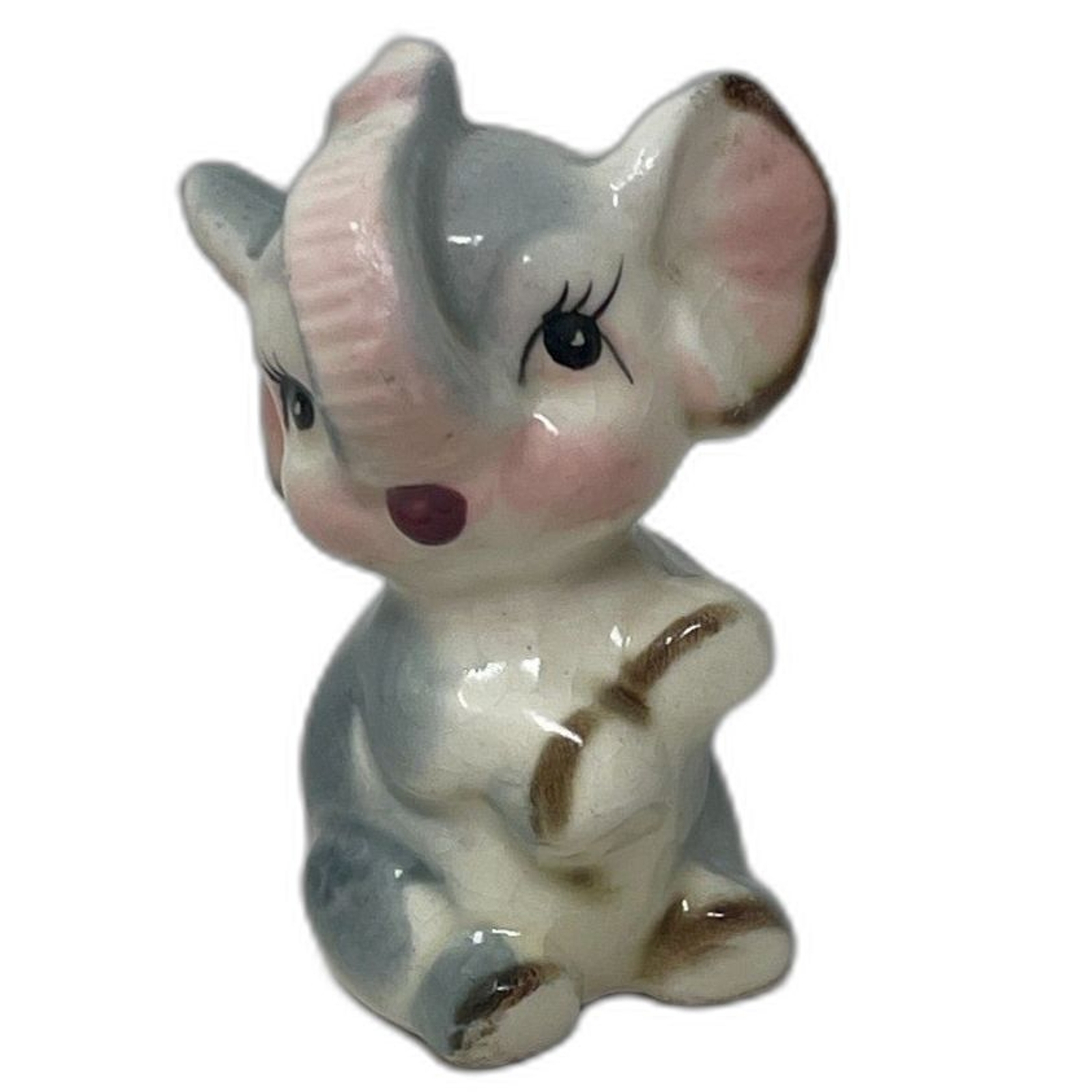 Vintage Porcelain Kitchy Anthropomorphic Miniature Elephant With Long Eyelashes 