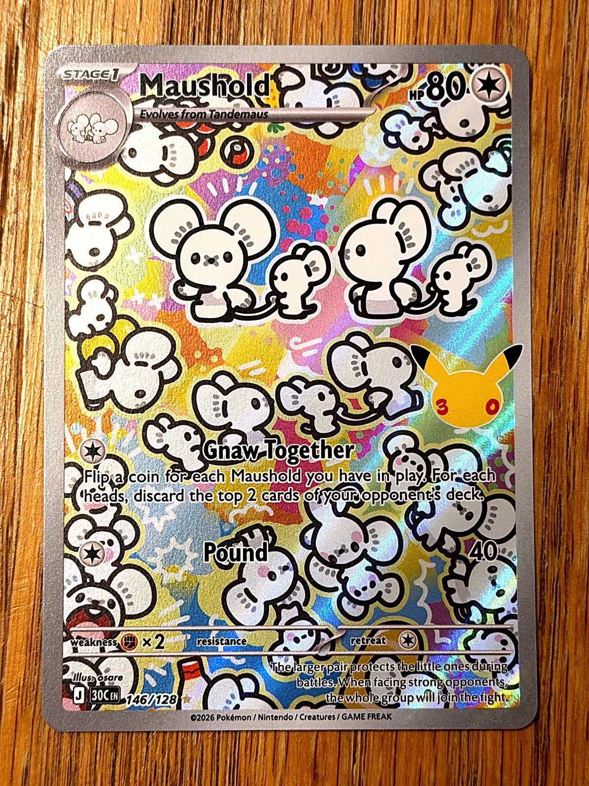 Pokémon TCG Maushold 146/128 Illustration Rare 30th Celebration Holo NM