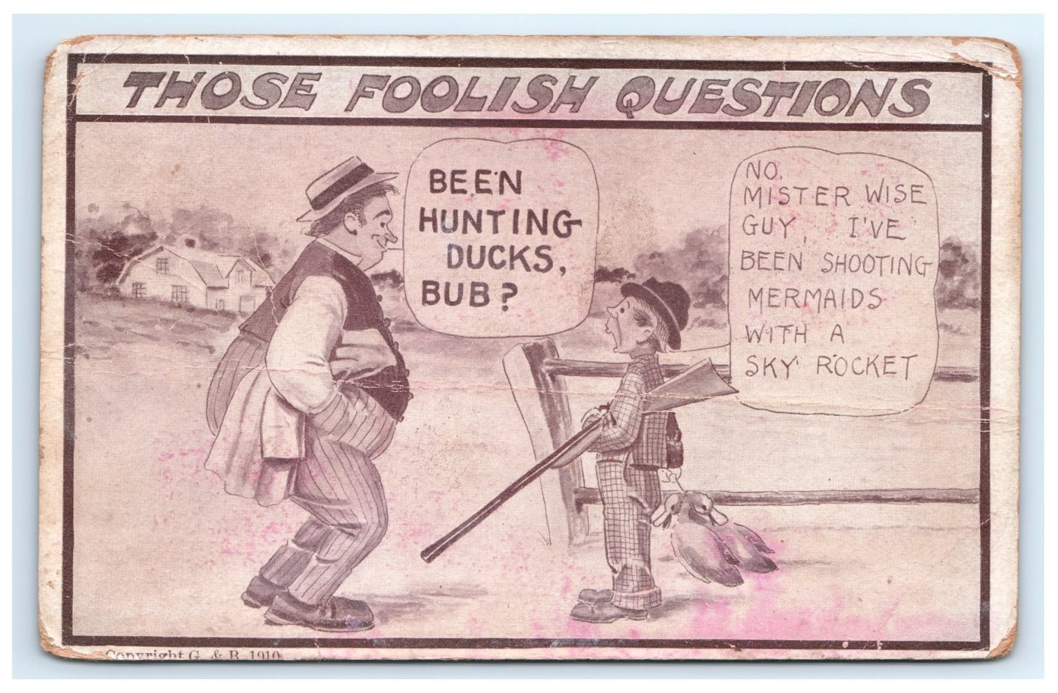 Vintage 1910 Those Foolish Questions Hunting Ducks Funny Humor Postcard