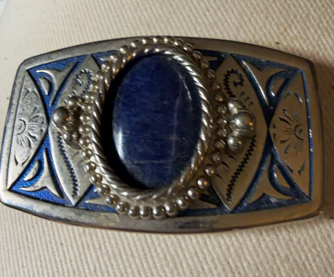 Vintage Blue Stone Belt Buckle Silver Tone Southwestern Western 3.25” Vintage Blue Stone Belt Buckle Silver Tone Southwestern Western 3.25”