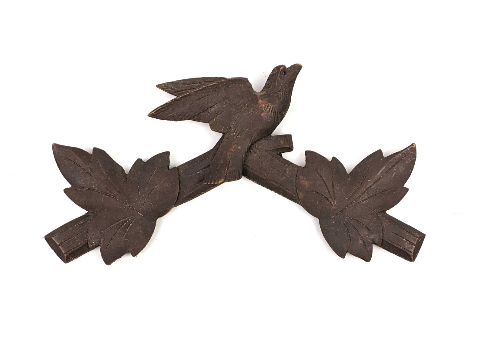 Vintage German Cuckoo Clock Wood Maple Leaf Bird Case trim Topper Part