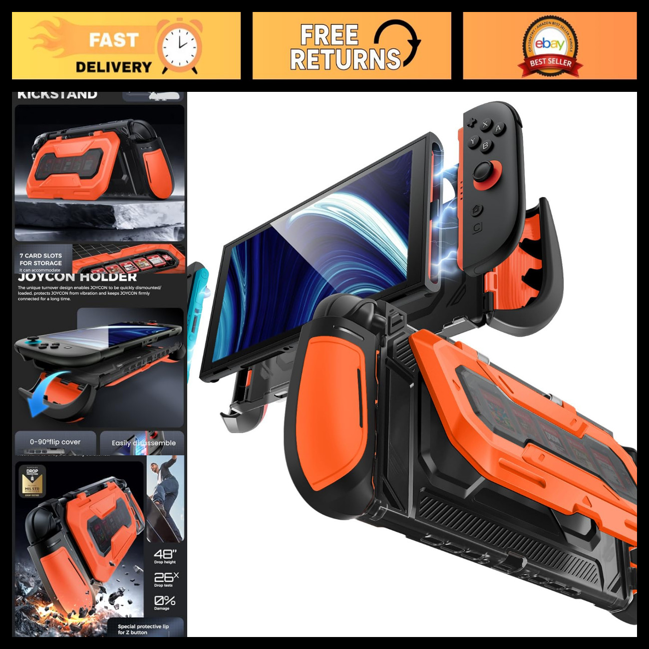 Mumba Titan Case for Nintendo Switch 2 with Kickstand & 7 Card Slots,Orange