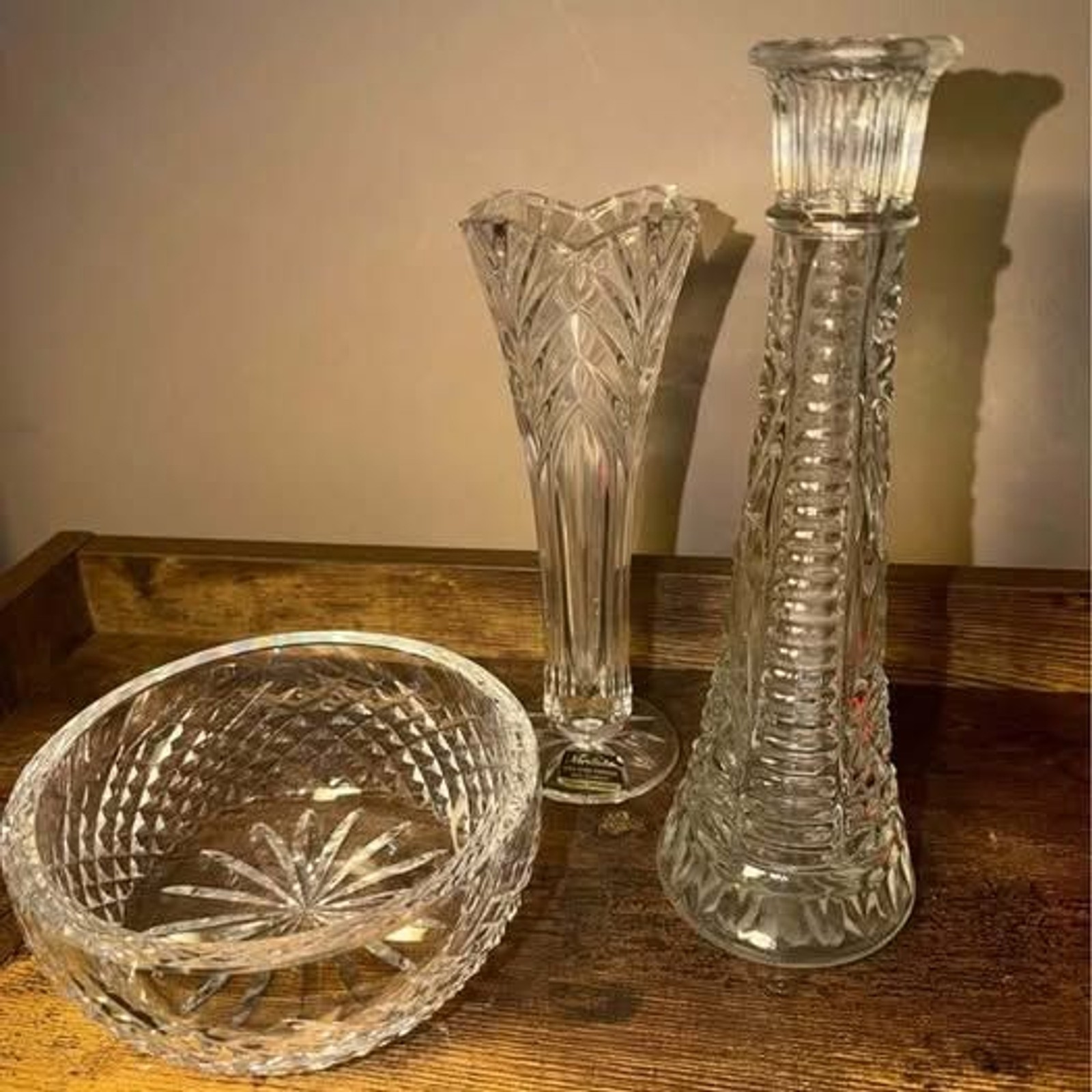 Vintage Crystal & Cut Glass Decor Bundle - 3 Pieces