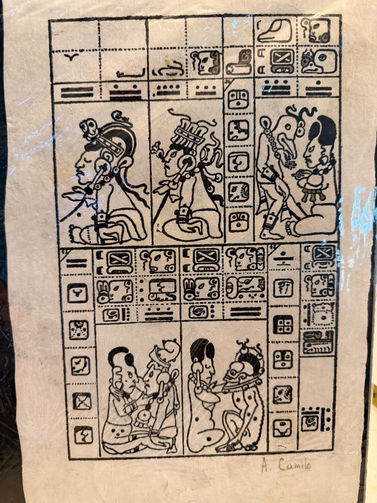 Vintage Maya Amate Bark Painting A Camilo Dresden Codex Ix Chel Moon Goddess